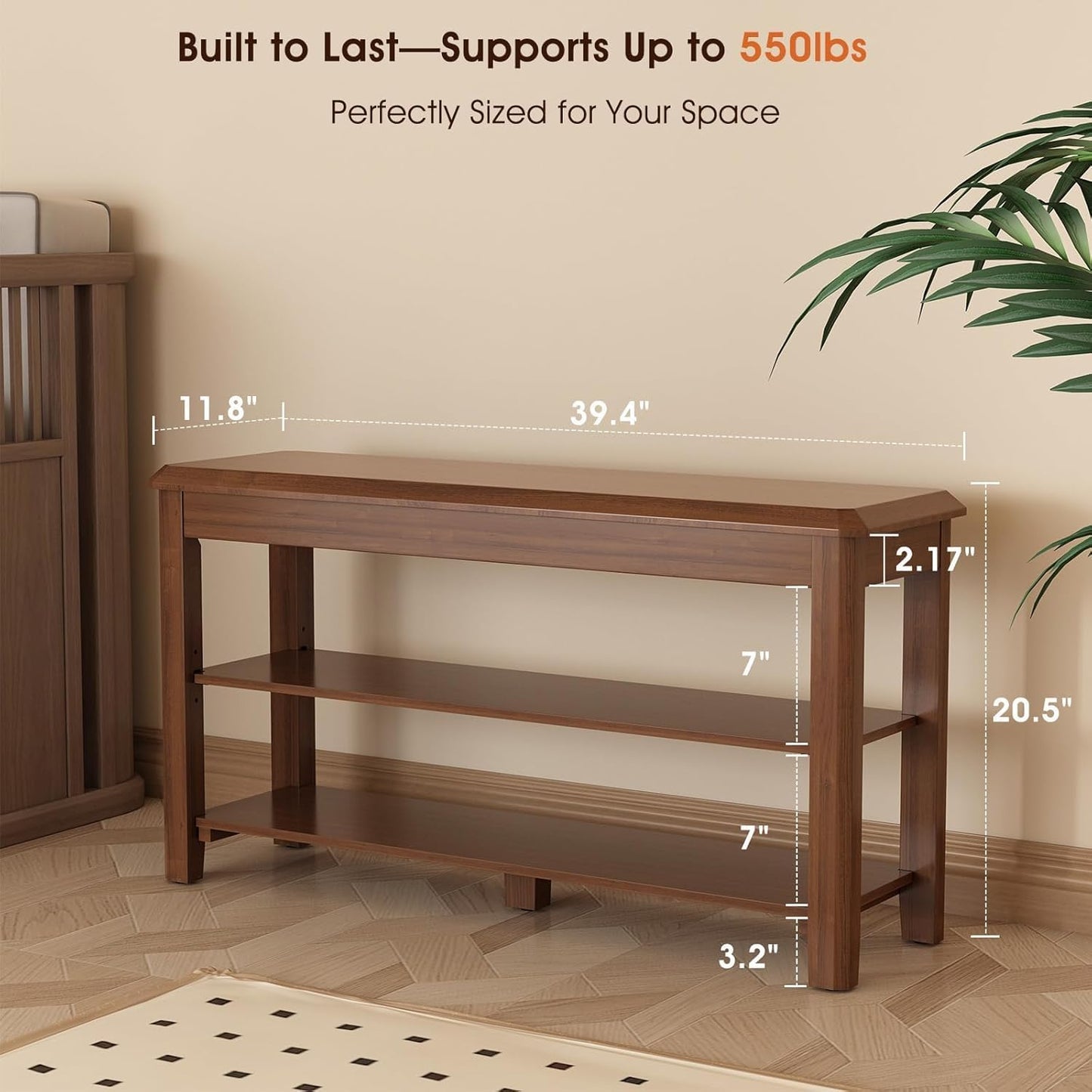 Shoe Rack for Front Door Entrance, Solid Wood Shoe Bench for Closet, Holds Up to 550lbs, Shoe Rack Bench for Entryway, Mudroom, Hallway