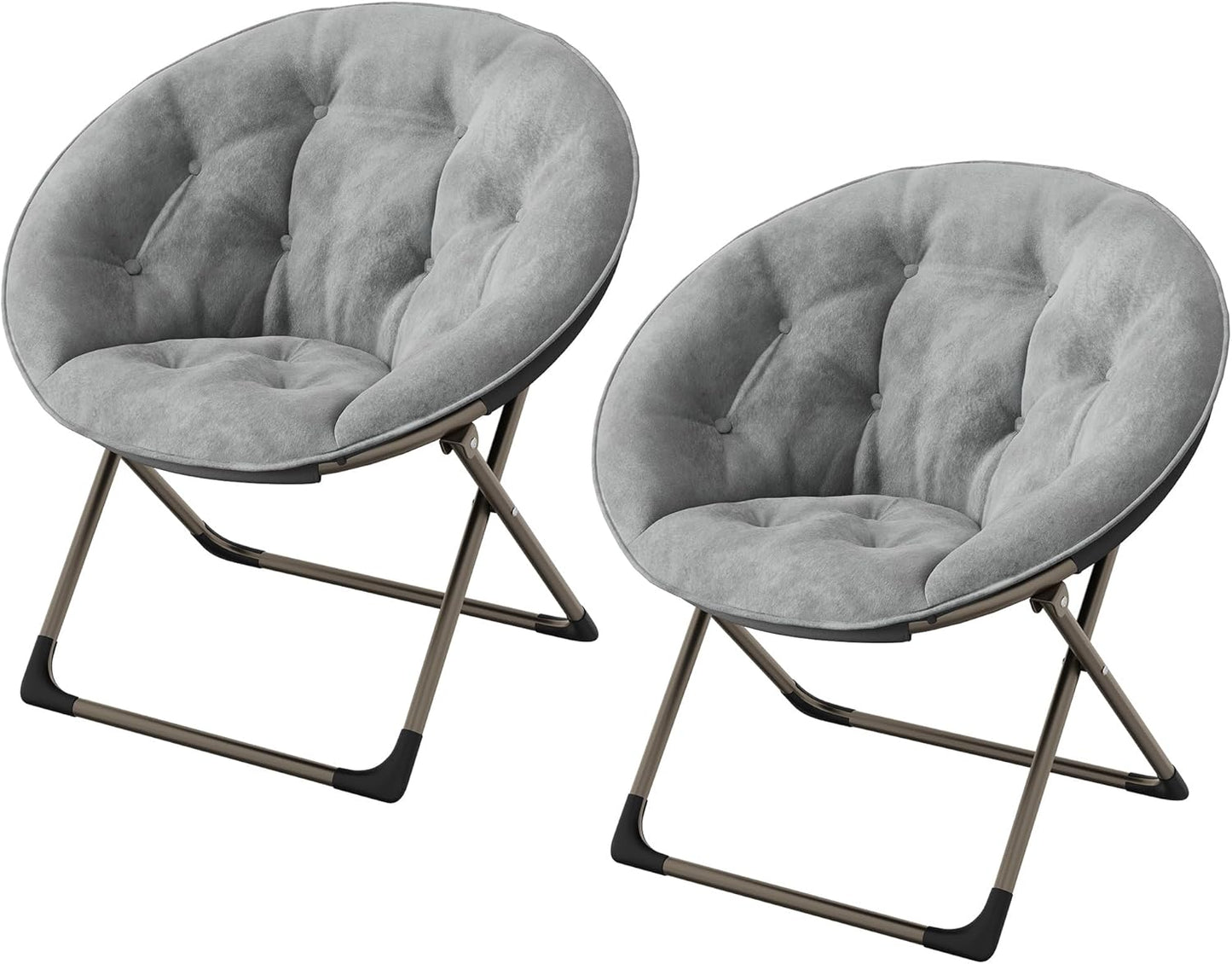 Comfy Saucer Chairs, Gray Folding Reading Lounge Chair, Cozy Faux Fur Living Room Chair with Soft Thick Padded Seat & Metal Frame, Modern Style Bedroom Home for Kids Adults, X-Large, Gold Legs