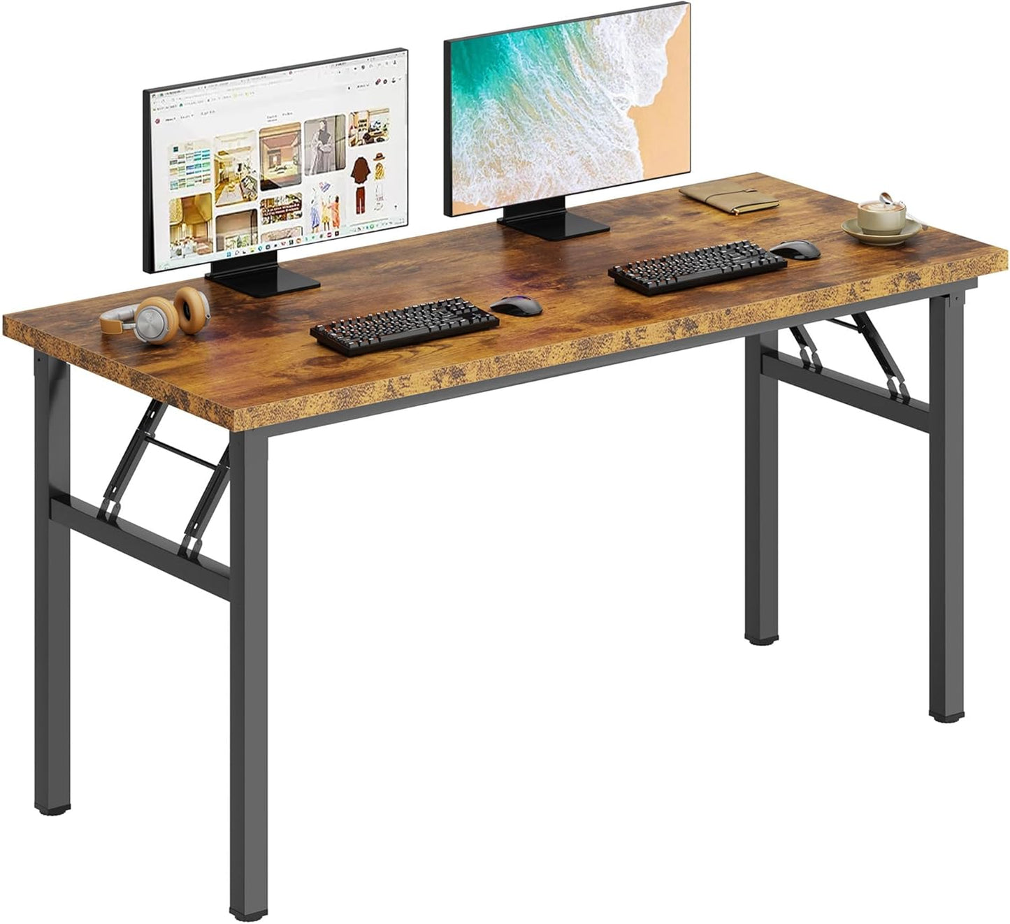 DlandHome Large Computer Desk, Folding Desk, Decent and Steady Home Office Desk/Workstation/Table 54.3inch Retro Black