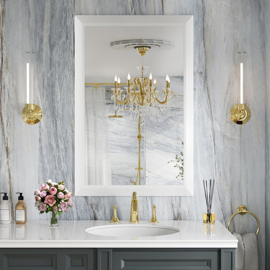 Amorho Bathroom Mirror, 24x36 Inch White Thick Metal Framed Wall Mirrors for Over Sink, Bedroom, Living Room, Entryway, Rectangle Wall-Mounted Mirrors(Horizontal/Vertical).