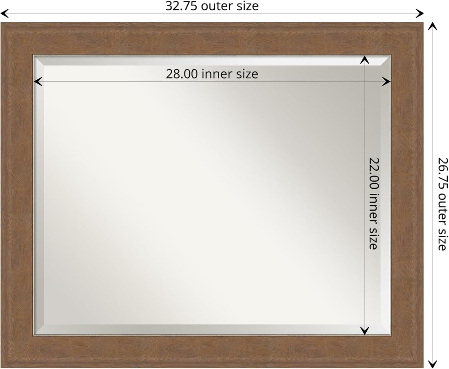 Amanti Art Brown Wall Mirror 27x33 Alta Medium Brown Rectangle Bathroom Mirror for Wall Decor Living Room, Large Rustic Farmhouse Frame, Hangs Horizonally and Vertically, Bathroom Decor, Beveled Edge