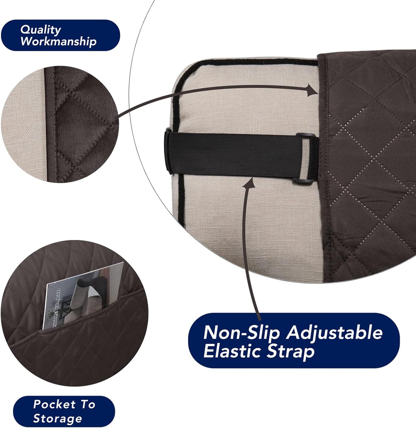 PureFit Reversible Sofa Cover Water Resistant Loveseat Couch Cover, Machine Washable Furniture Cover with Non-Slip Foam and Adjustable Strap for Dogs, Pets (Loveseat, Chocolate/Beige)