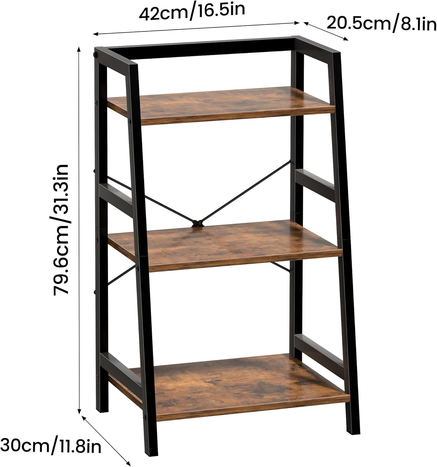 Bookshelf, Bookcase for Small Spaces, 3-Tier Shelf Bookcase, Short Shelf Storage Organizer for Living Room, Bedroom, Home Office, Kitchen, 11.8 "D x 16.5" W x 31.3 "H, Rustic Brown