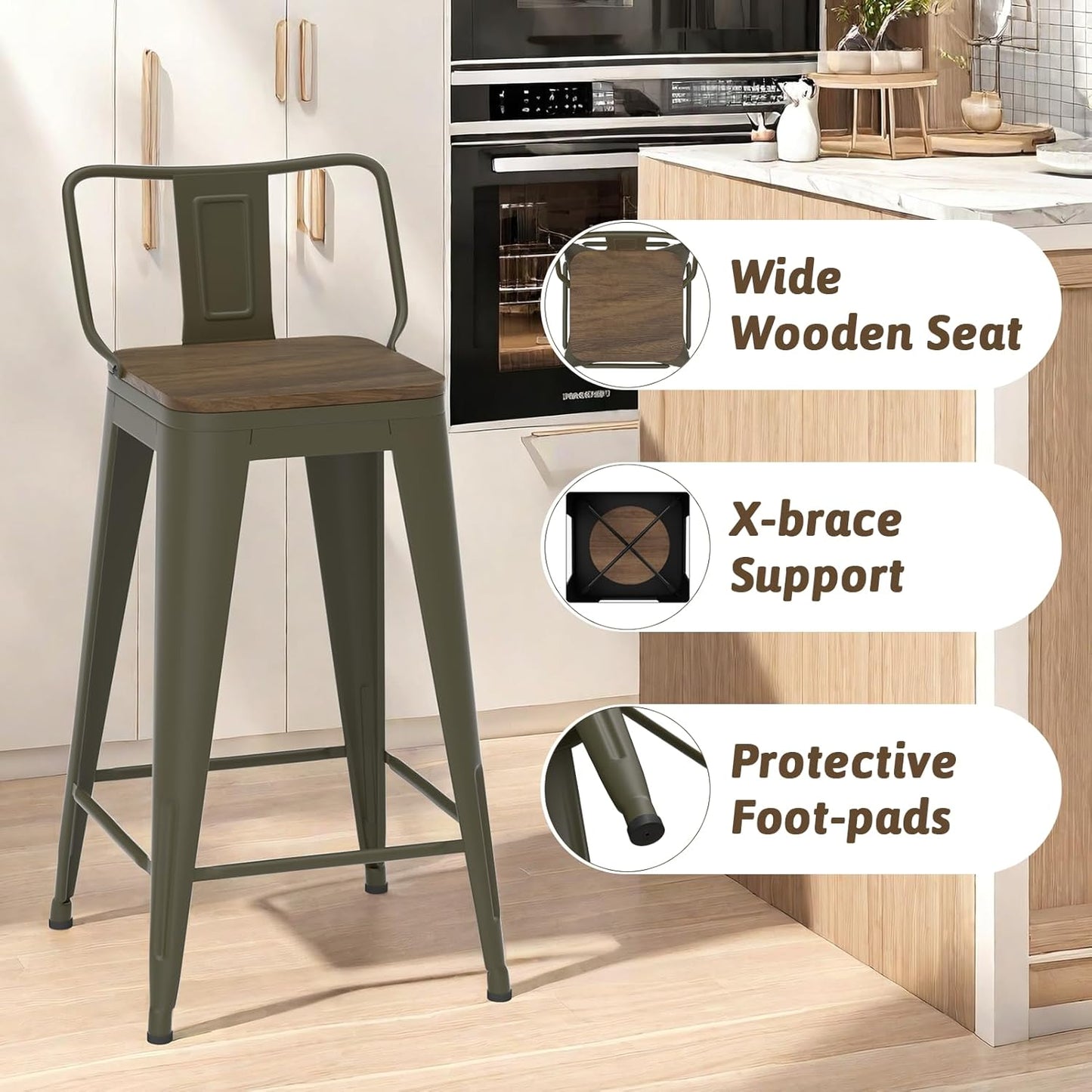 30 Inch Swivel Bar Stools Set of 4, Counter Height Bar Stools with Low Back, Metal Industrial Bar Chairs for Kitchen Island (Rusty)