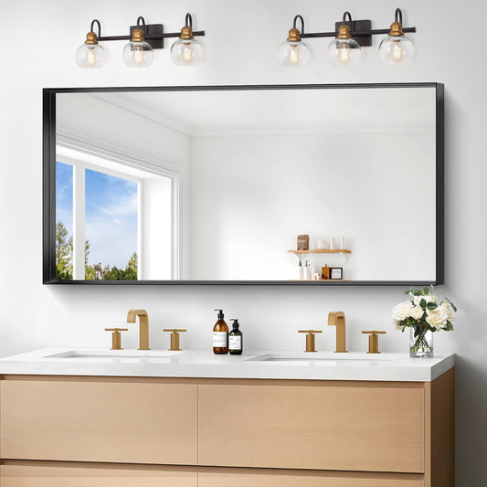 Black Bathroom Mirror, 24x48 Inch Rectangular Framed Mirror, Large Wall Mounted Bathroom Vanity Mirror Over Sink for Bedroom,Restroom, Living Room, Hangs Vertically or Horizontally