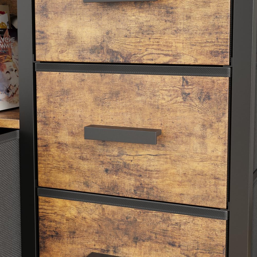 7 Drawer Dresser TV Stand with Power Outlets and LED Lights, Entertainment Center with Open Shelf, Media Console for 50“ TV, Dresser for Bedroom (Brown)