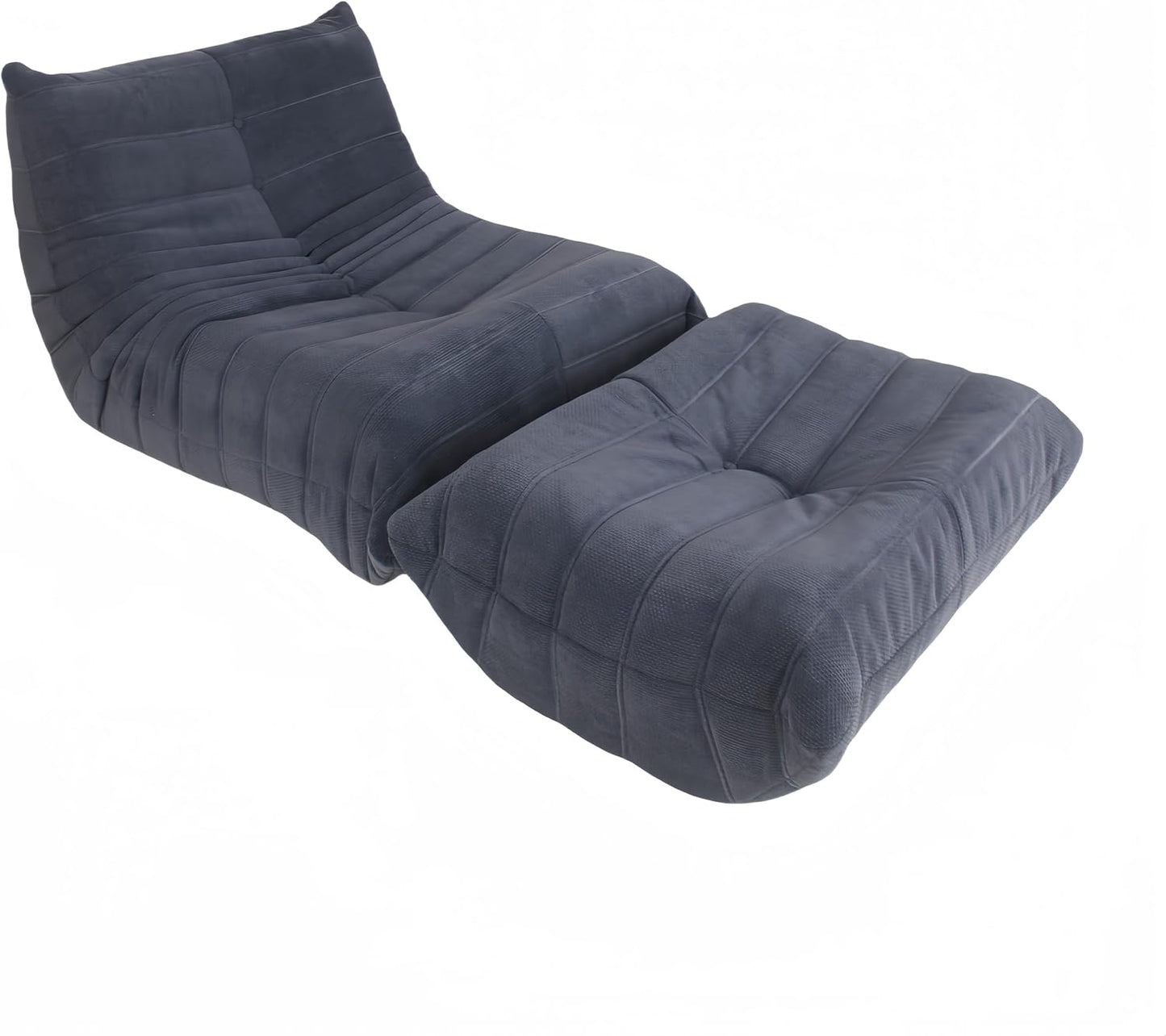 Bean Bag Chair - Memory Foam Bean Bag Chair for Adults, Comfy High-Resilience Single Sofa, Small Space Floor Chair, Chaise Lounge for Living Room, Bedroom (Dark Blue, Wrinkles+Ottoman)