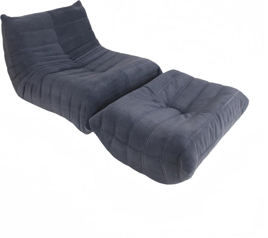 Bean Bag Chair - Memory Foam Bean Bag Chair for Adults, Comfy High-Resilience Single Sofa, Small Space Floor Chair, Chaise Lounge for Living Room, Bedroom (Dark Blue, Wrinkles+Ottoman)