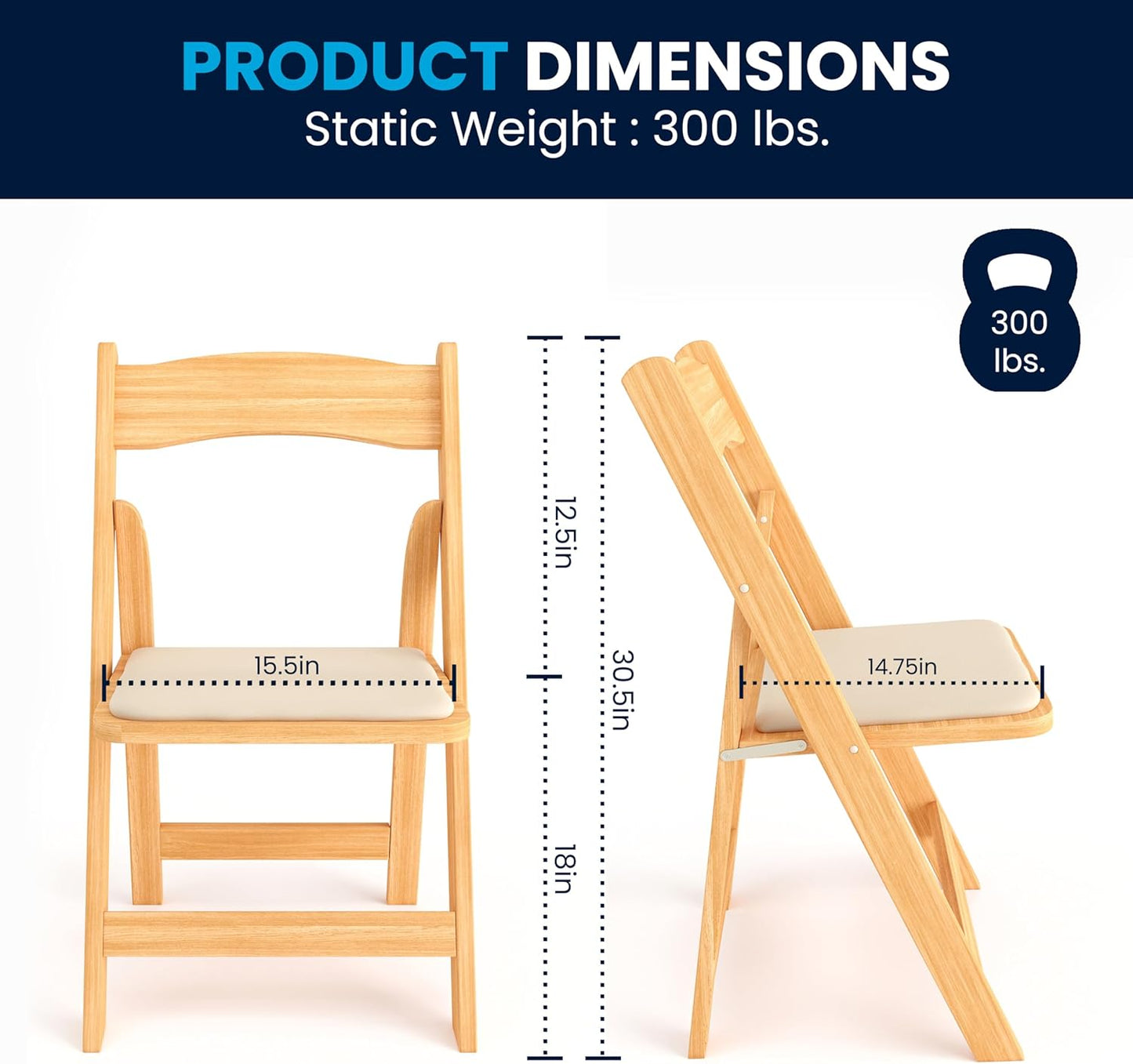 Flash Furniture 2 Pack HERCULES Series Natural Wood Folding Chair with Vinyl Padded Seat
