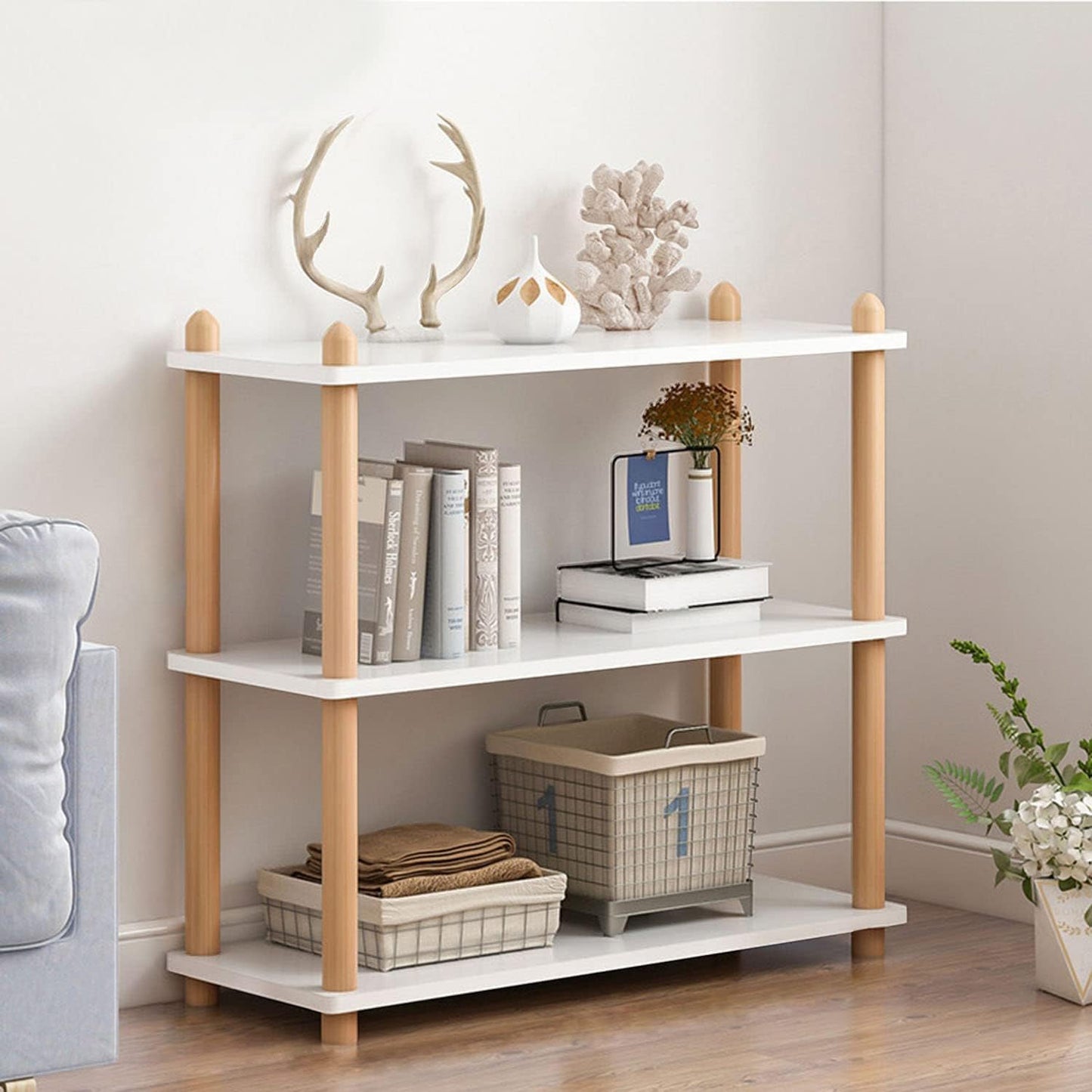 IOTXY 3-Tier Wooden Shelf Bookcase - Modern Open Bookshelf, Free Standing Storage Rack, Multifunctional Display Stand for Home and Office, White, Rectangle