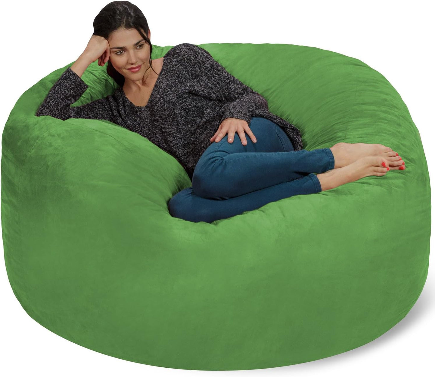 Chill Sack Bean Bag Chair - 5' Giant Memory Foam Lounge Chair with Soft Microfiber Cover – Cozy Furniture for Living Room, Dorm, & Kids' Rooms – Comfortable 5 Ft, Microsuede Lounge Sofa, Lime
