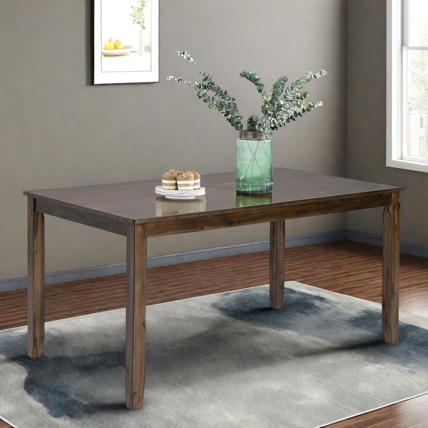 Dining Table for 4, Wooden Rectangular Kitchen Table with Natural Woodgrain Finish, 45.5" MDF Modern Dining Table with Solid Wood Tapered Legs and Rounded Corners, Easy Assembly, Walnut