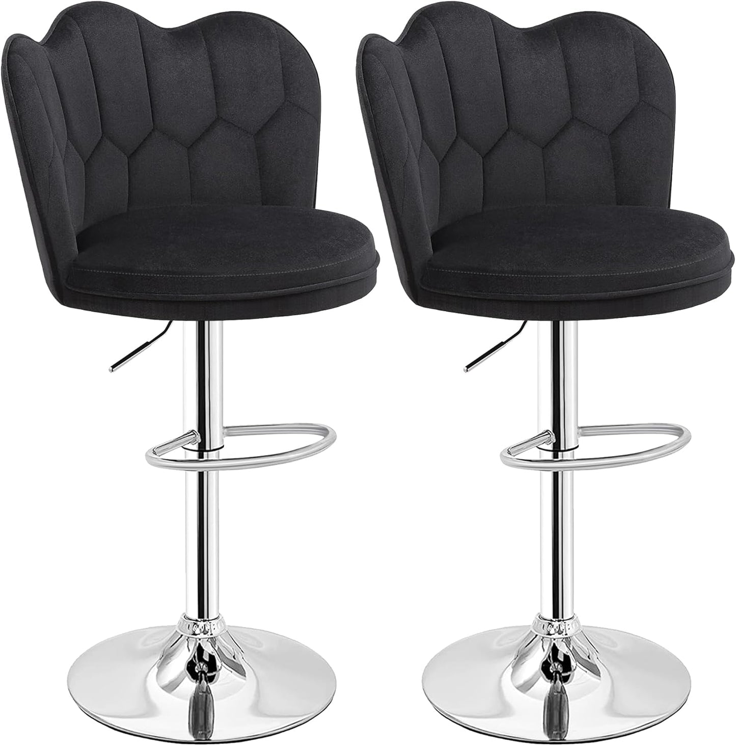 VECELO Bar Stools Set of 2, Adjustable Barstools with Back, Velvet Armless Counter Height Stool Kitchen Island Stool Swivel Bar Chairs for Pub Dining Room Living Room, Black