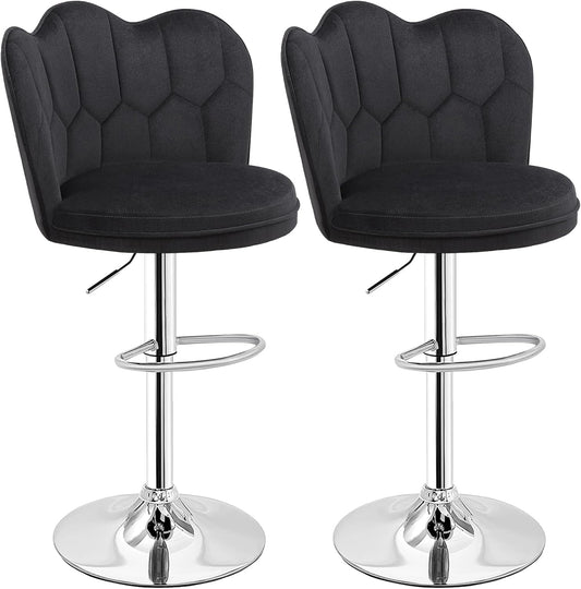 VECELO Bar Stools Set of 2, Adjustable Barstools with Back, Velvet Armless Counter Height Stool Kitchen Island Stool Swivel Bar Chairs for Pub Dining Room Living Room, Black