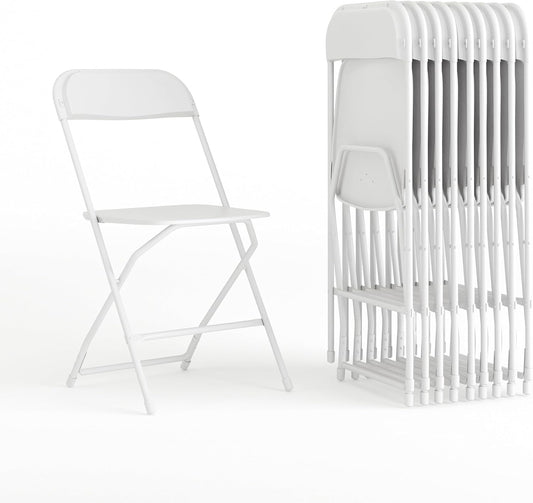 Flash Furniture Hercules Set of 10 Indoor/Outdoor Heavy-Duty Plastic Folding Chairs, Foldable Commercial Stacking Chairs with 650-lb. Static Weight Capacity, White