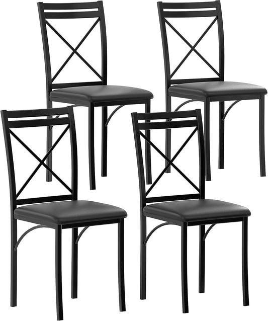 VECELO Metal Dining Chairs Set of 4, Steel Legs and PU Leather Cushion Seats for Kitchen, Living Room, Black
