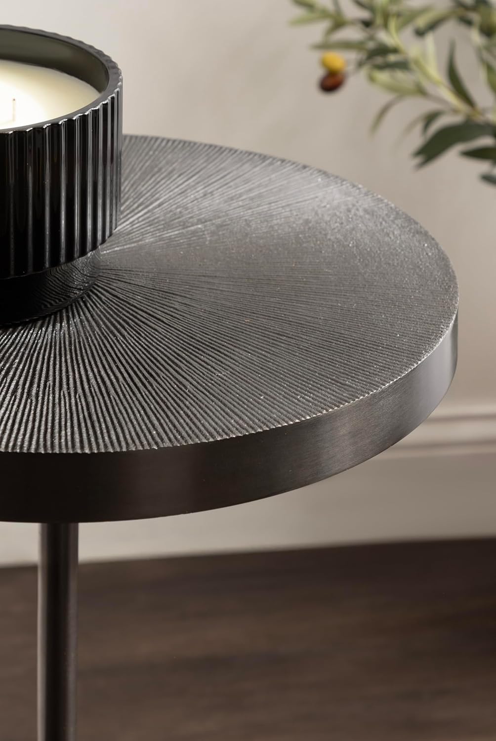 Kate and Laurel Engles Traditional Adjustable-Height Pedestal Side Table, 14 x 14 x 30, Metallic Black, Vintage Round Indoor Metal Plant Stand with Embossed Pattern for Use as Bedroom Nightstand