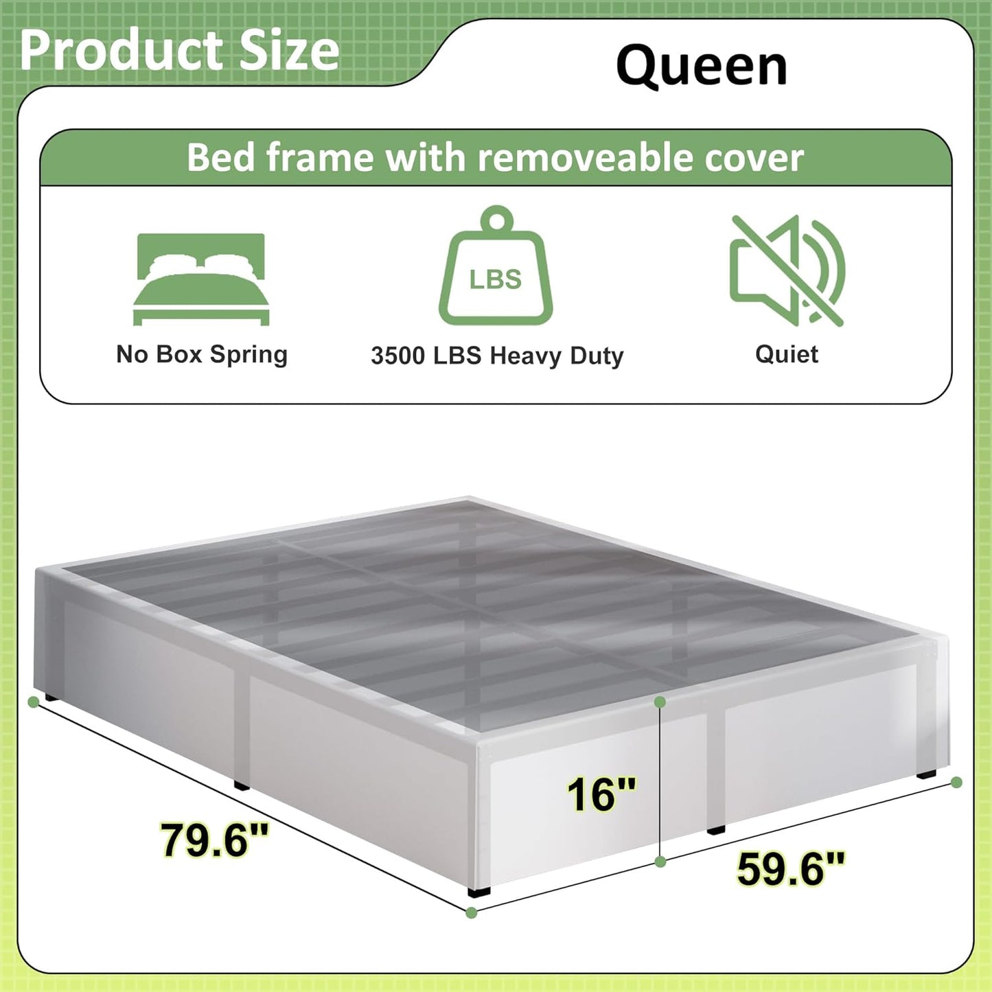 16 Inch Queen Bed Frame with White Skirt Cover, Metal Bed Frame Queen Size with Storage, No Box Spring Needed, Heavy Duty, Easy Assembly, Noise Free, Mattress Foundation