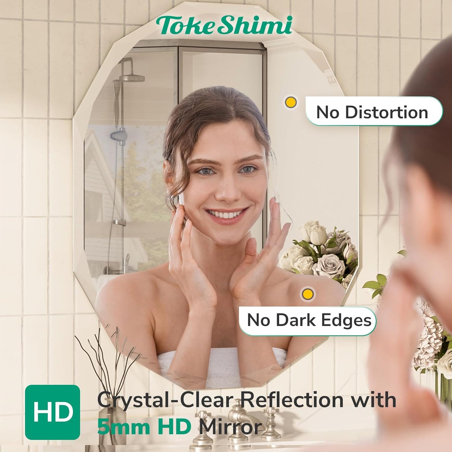 TokeShimi 20x28 Irregular Wall Mirror Beveled, Frameless Mirror Bathroom Stylish, Shatterproof Decorative Oval Bathroom Vanity Mirrored Round Modern for Living Room, Entryway, Restroom