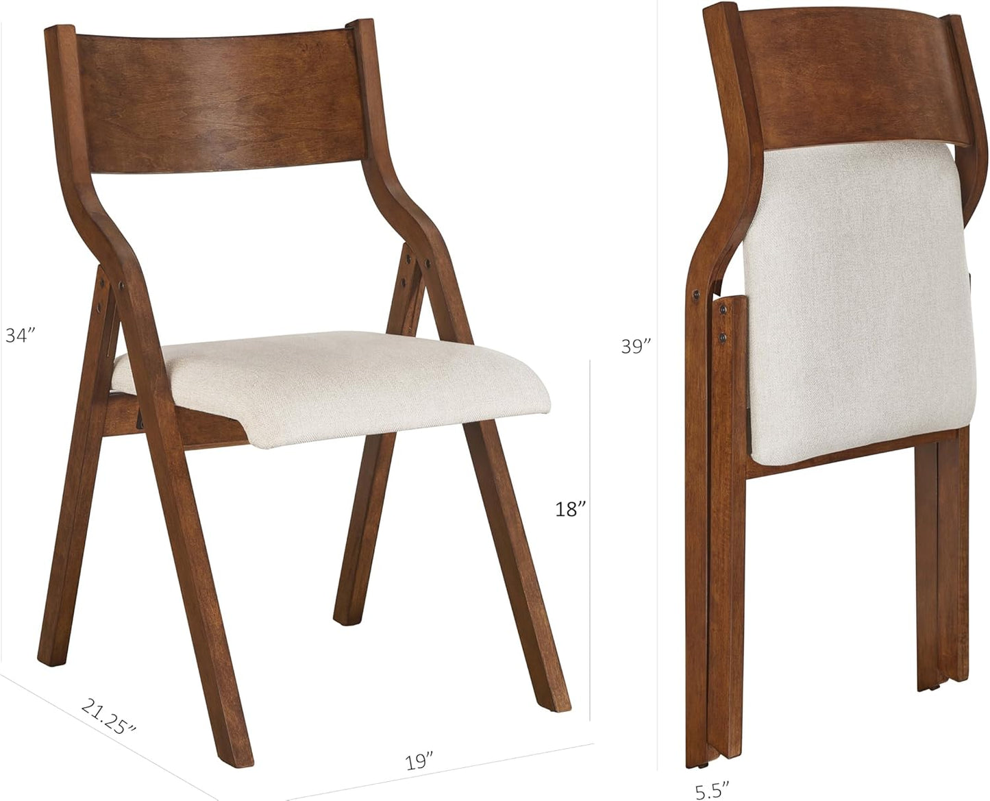 Ball & Cast Folding Chairs Set of 2 with Back & Padded Cushion,Portable Foldable Dining Upholstered Stool W/Solid Wood Frame,Ergonomic Design,for Kitchen,Office,Outdoor Events,Walnut