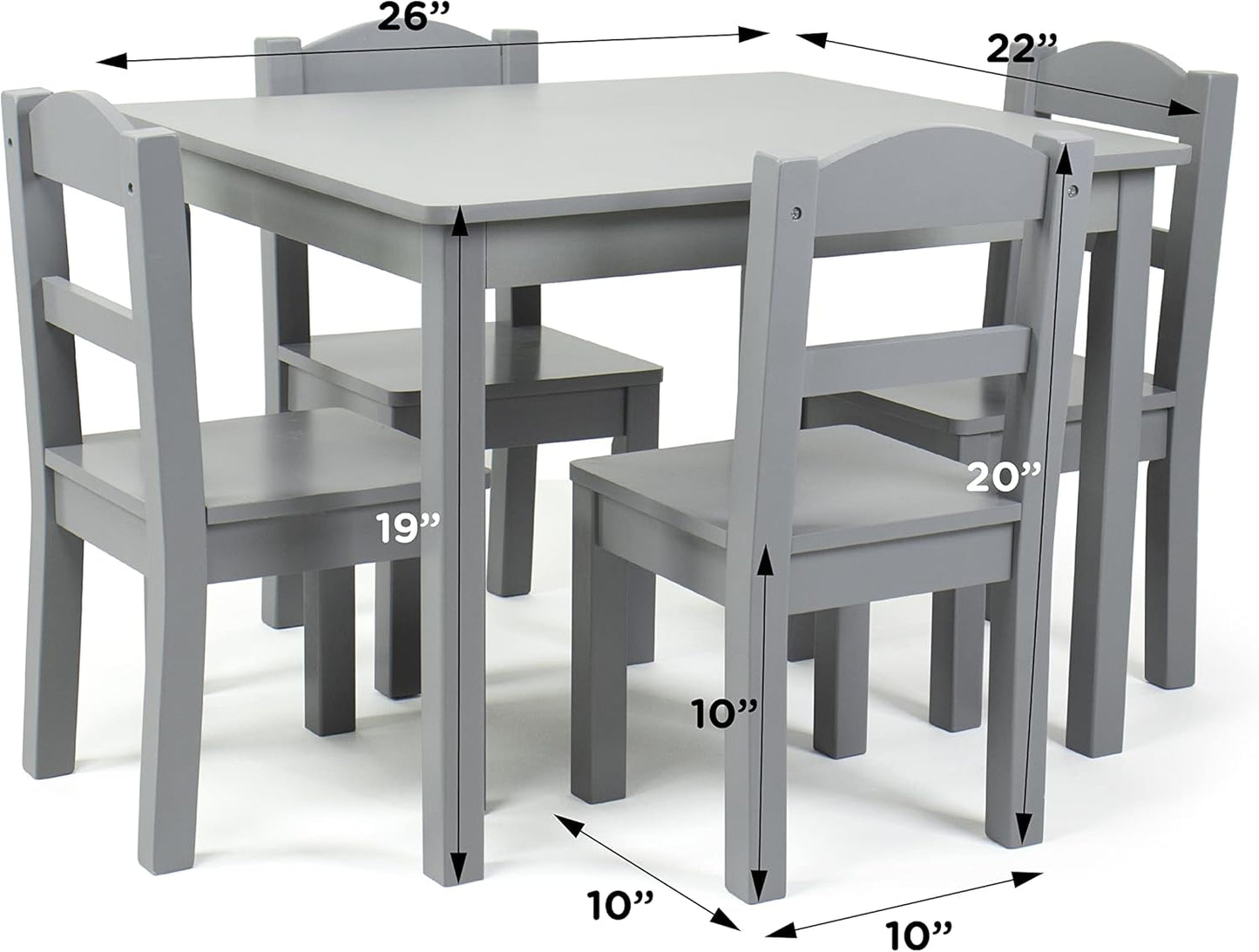 Humble Crew Kids Wooden Table and 4 Chairs Set, Grey - Kids Table and Chair Set for Toddlers and Children for Arts, Crafts, and Snack Time - Sturdy, Durable Toddler Activity Table