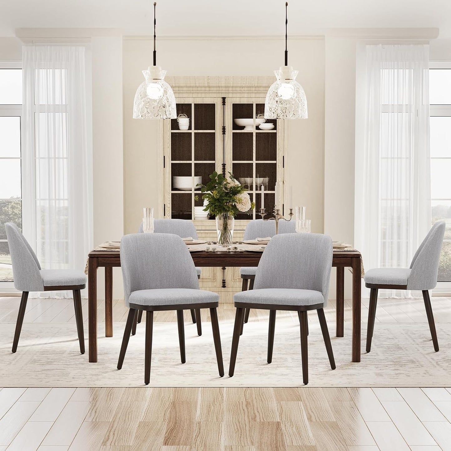 COLAMY Upholstered Dining Chairs Set of 6, Wooden Kitchen Chairs with Open Back, Modern Dining Room Chairs with Wood Frame, Dinner Side Chairs for Dining Room Kitchen Restaurant, Dark Grey