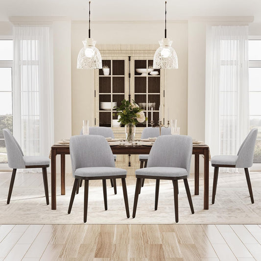 COLAMY Upholstered Dining Chairs Set of 6, Wooden Kitchen Chairs with Open Back, Modern Dining Room Chairs with Wood Frame, Dinner Side Chairs for Dining Room Kitchen Restaurant, Dark Grey