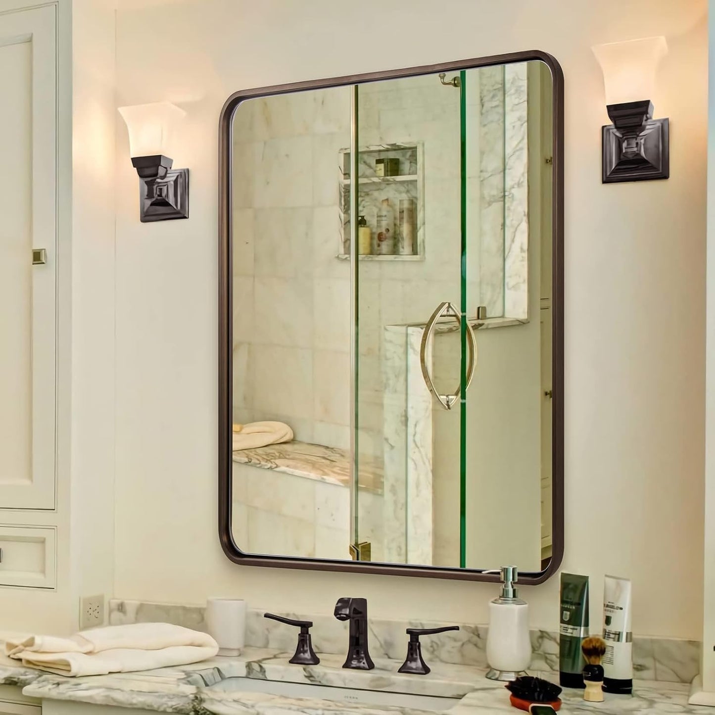 ANDY STAR Bronze Bathroom Mirror, 30x36 Inch Oil Rubbed Bronze Mirror, Bronze Mirrors for Wall, Bronze Vanity Mirror Metal Framed, Iron Tube, 1’’ Deep, Wall-Mounted Horizontally/Vertically