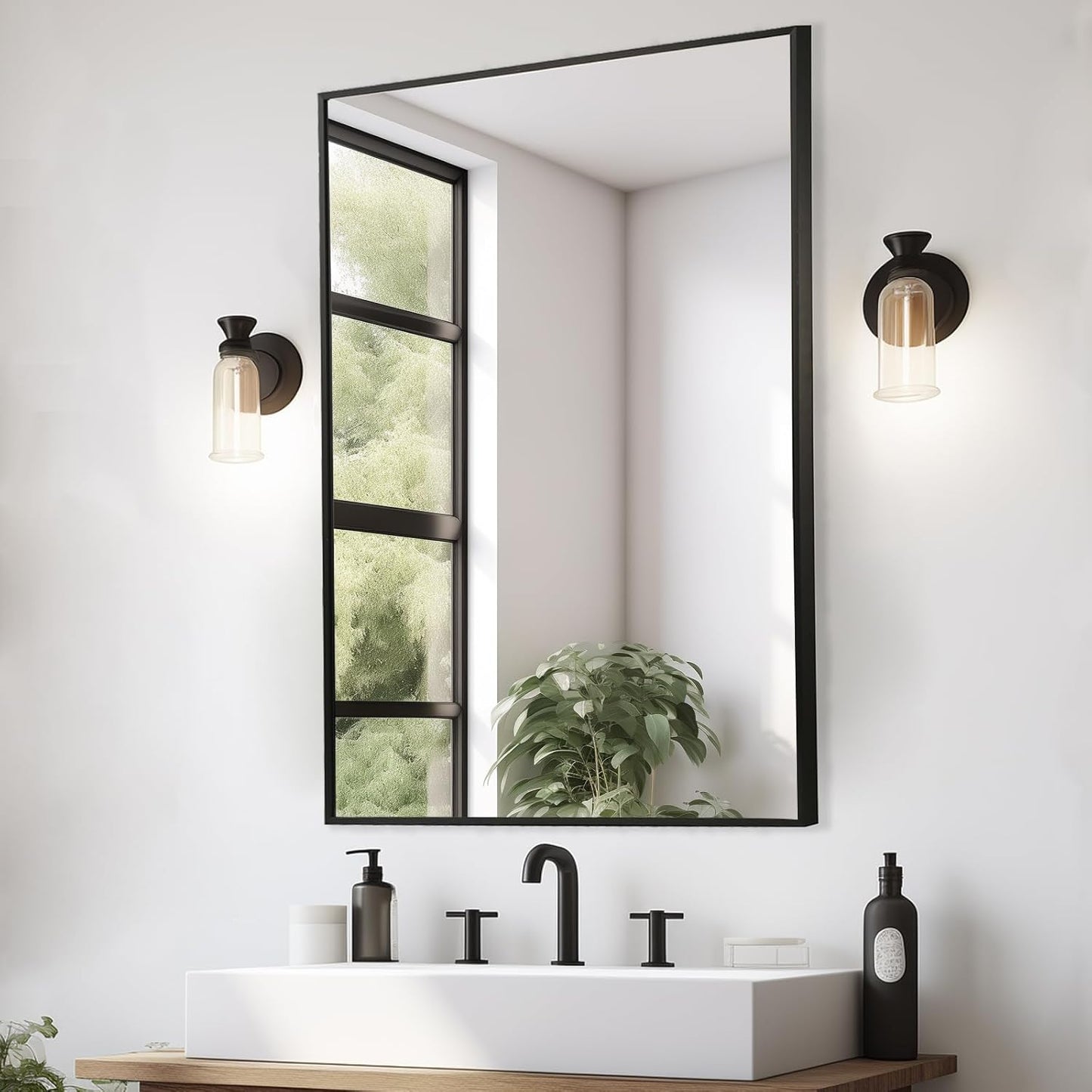 Black Bathroom Mirror, 24"x36" Rectangle Mirror, Matte Black Mirror, Metal Frame Square Corner Vanity Mirror, Wall Mounted Mirror for Modern, Living Room, Bedroom, Horizontal Or Vertical