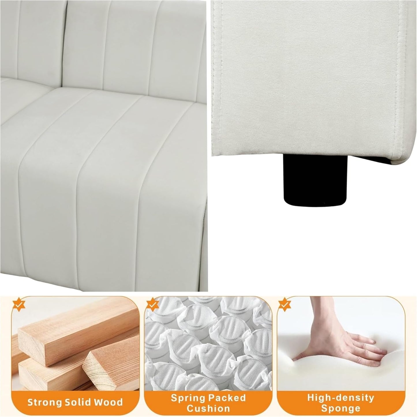 Sectional Couches Sofa for Living Room, 93″3 Seater Cloud Couch, Modern Comfy Modular Sectional Sofa with Deep Seats for Bedroom, Small Space, Brown