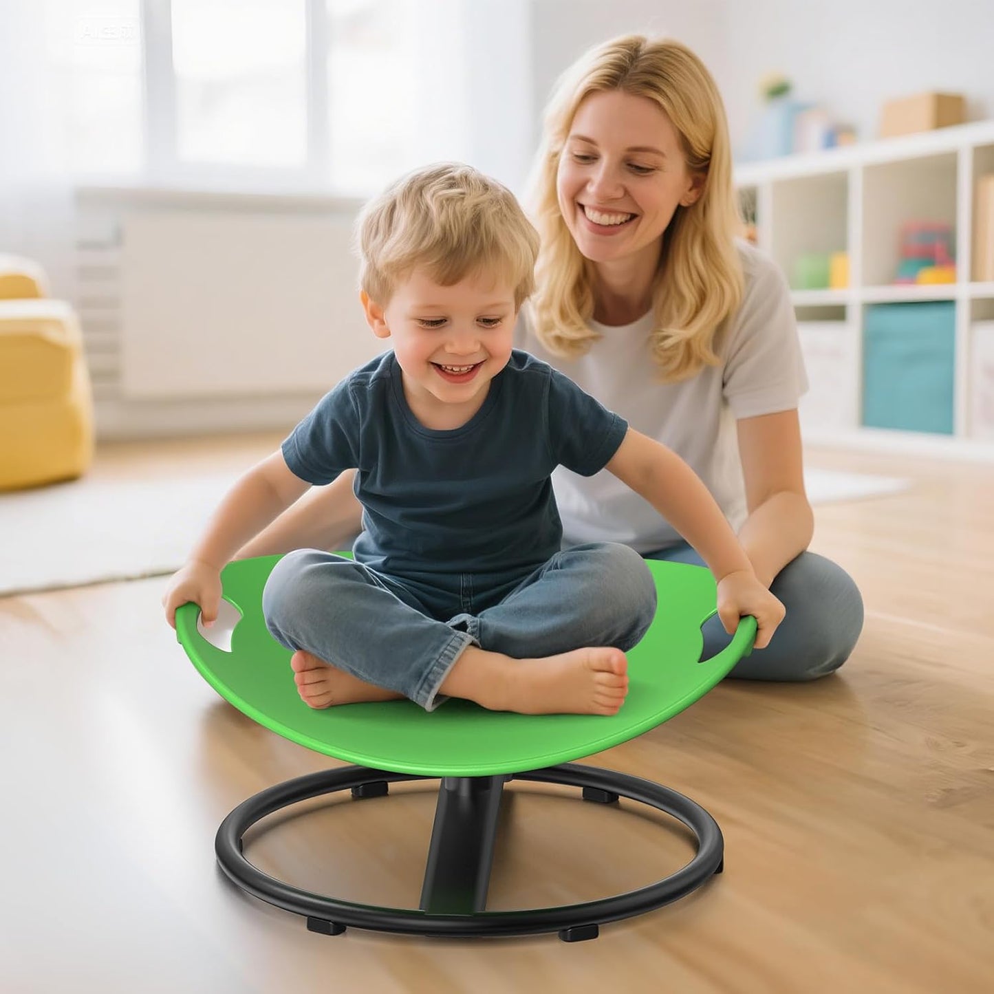 Spinning Chair for Autistic Kids - Safety Handle Sensory Chair for Autistic Children with Non-Slip Design, 3-12 Years Kids Swivel Chairs (Green)