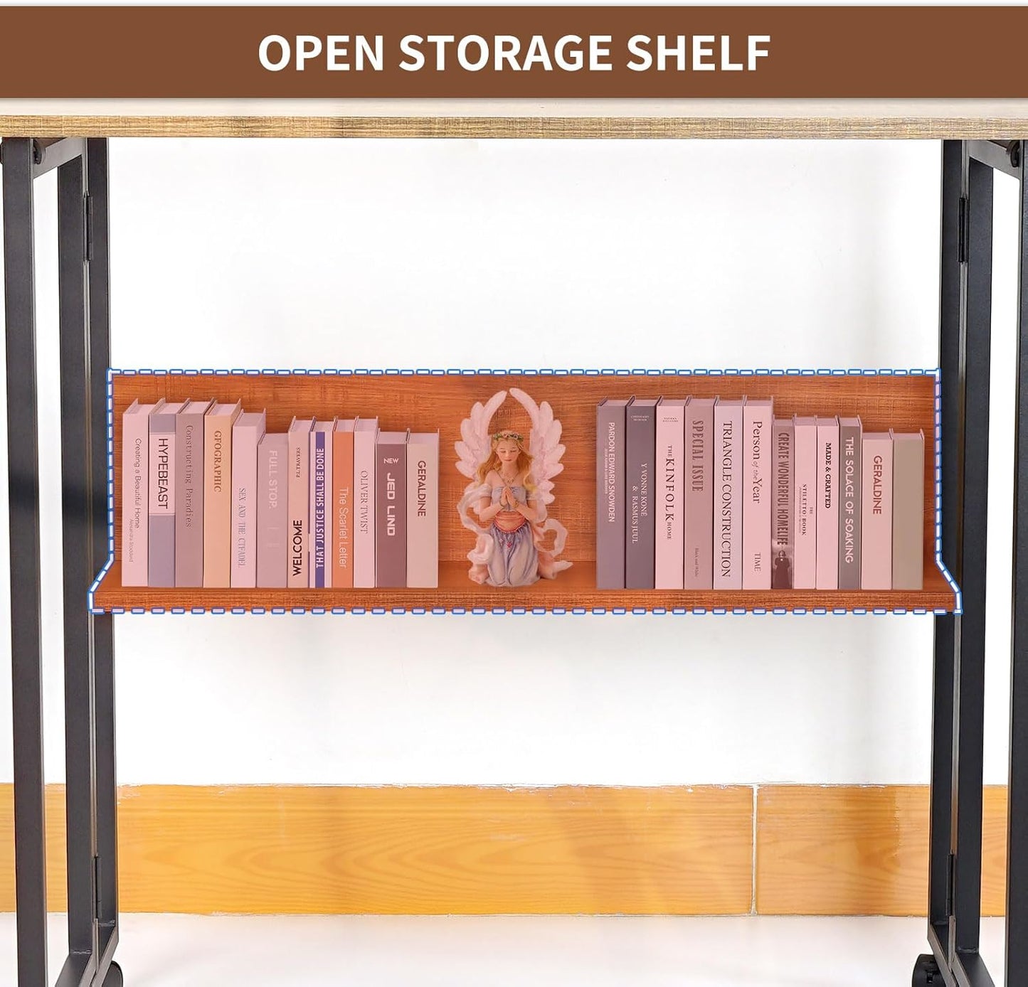 Mobile Foldable Desk w/ 6 Wheels,Portable Rolling Small Computer Desk w/Storage Shelves, Folding desks for Small Spaces, Computer Table for Home Office Bedroom Living Room-Brown