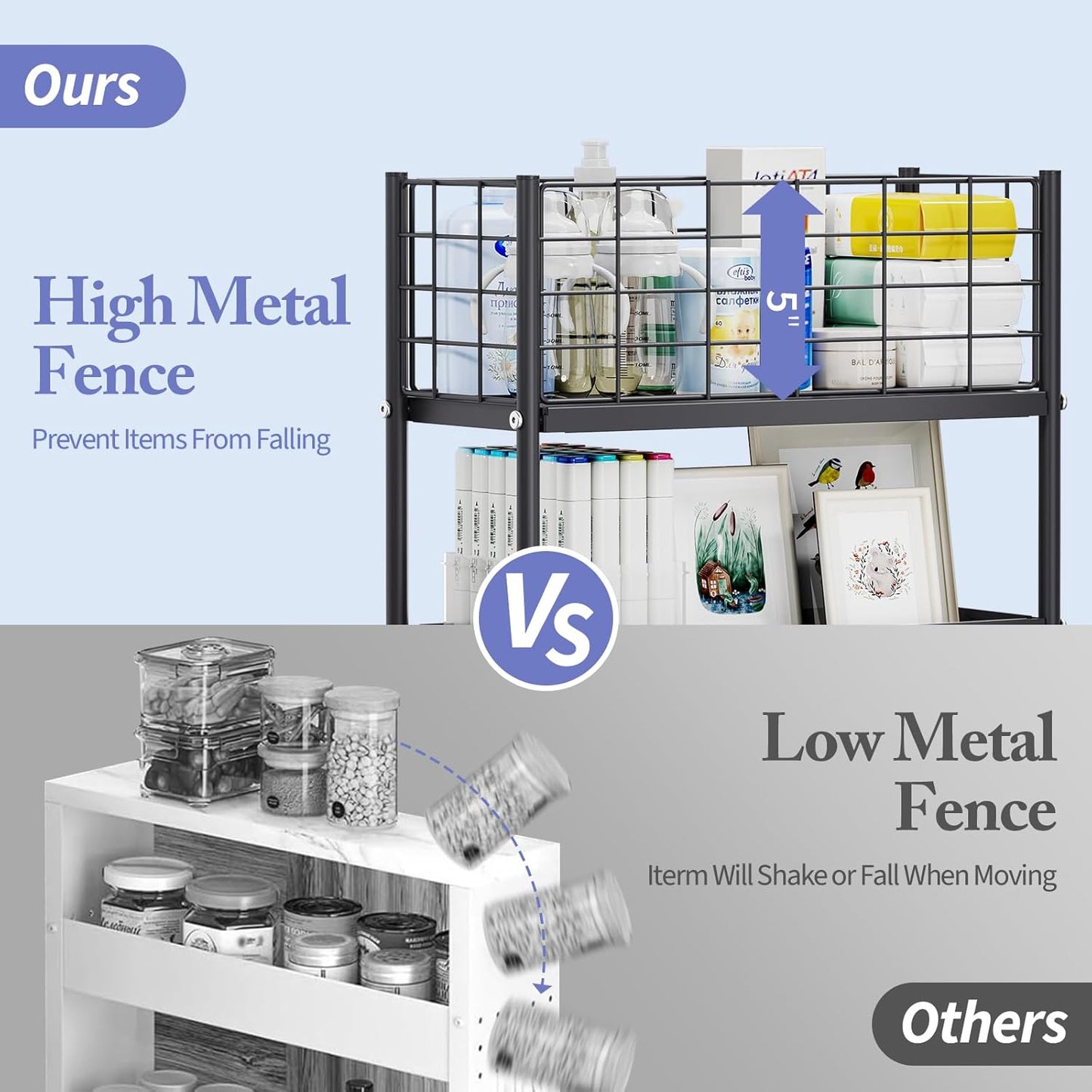 KINGRACK Slim Storage Cart, 4-Tier Metal Utility Rolling Cart with Wheels,Bathroom Organizer, Skinny Rolling Trolley, Mobile Shelving Unit for Office, Laundry Room, Narrow Place, Black