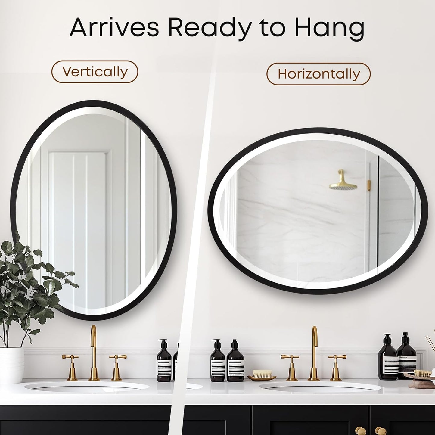 OVALCREST - Oval Wooden Beveled Wall Mirror for Home Decor, Bathroom, Vanity, Bedroom, Living Room, Hallway - London Style (Matte Black) 25.1 x 37.1