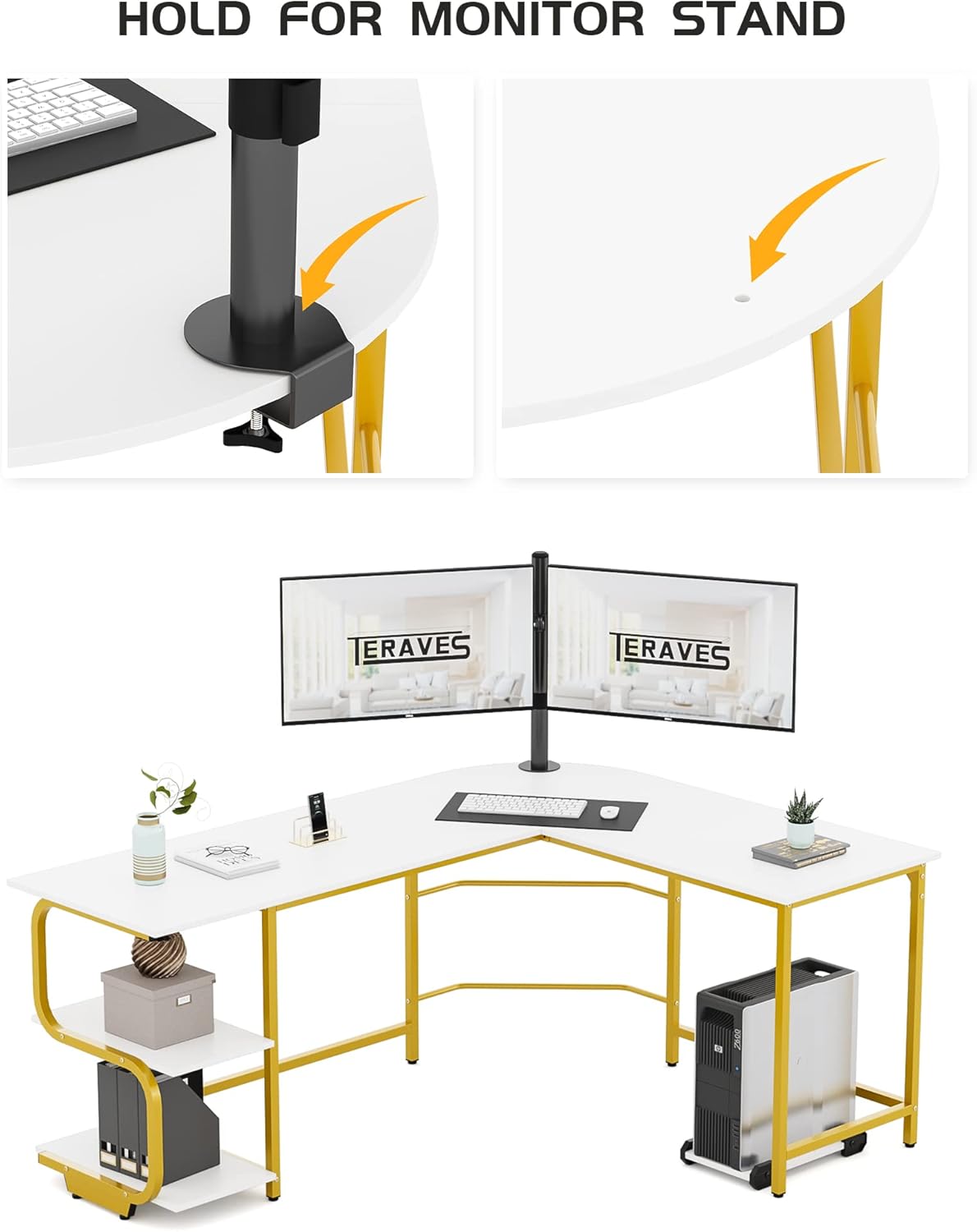 Teraves Reversible L Shaped Desk with Large Surface, 69 Inch Sturdy Corner Desk with Storage Shelves, Premium Office Computer Desk Workstation for Home Office Gaming