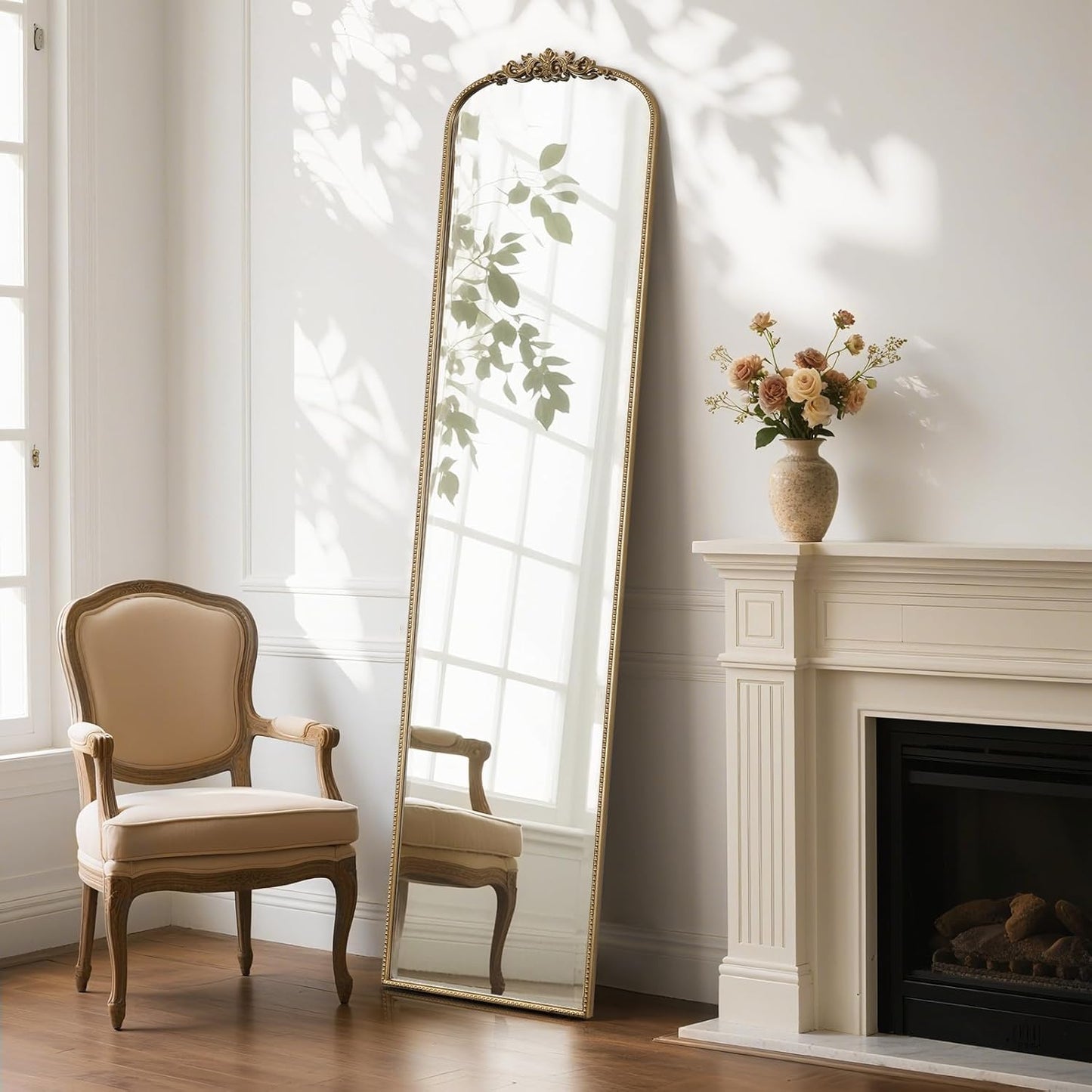 WallBeyond Arched Full Length Mirror Wall Mounted, 21x78 Inch Gold Antique Mirror, Vintage Metal Frame Full Body Mirro for Bedroom, Living Room, Hanging or Leaning