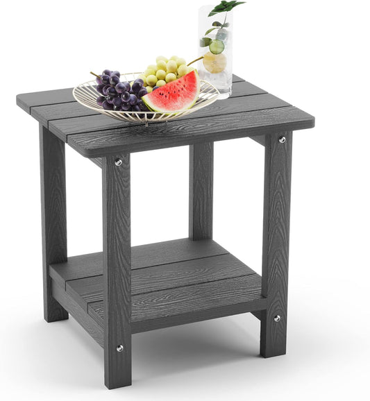 LUE BONA Adirondack Outdoor Side Table, 2-Tier Dark Grey HDPS Patio End Table Weather Resistant, Morden Side Table for Patio, Pool, Porch
