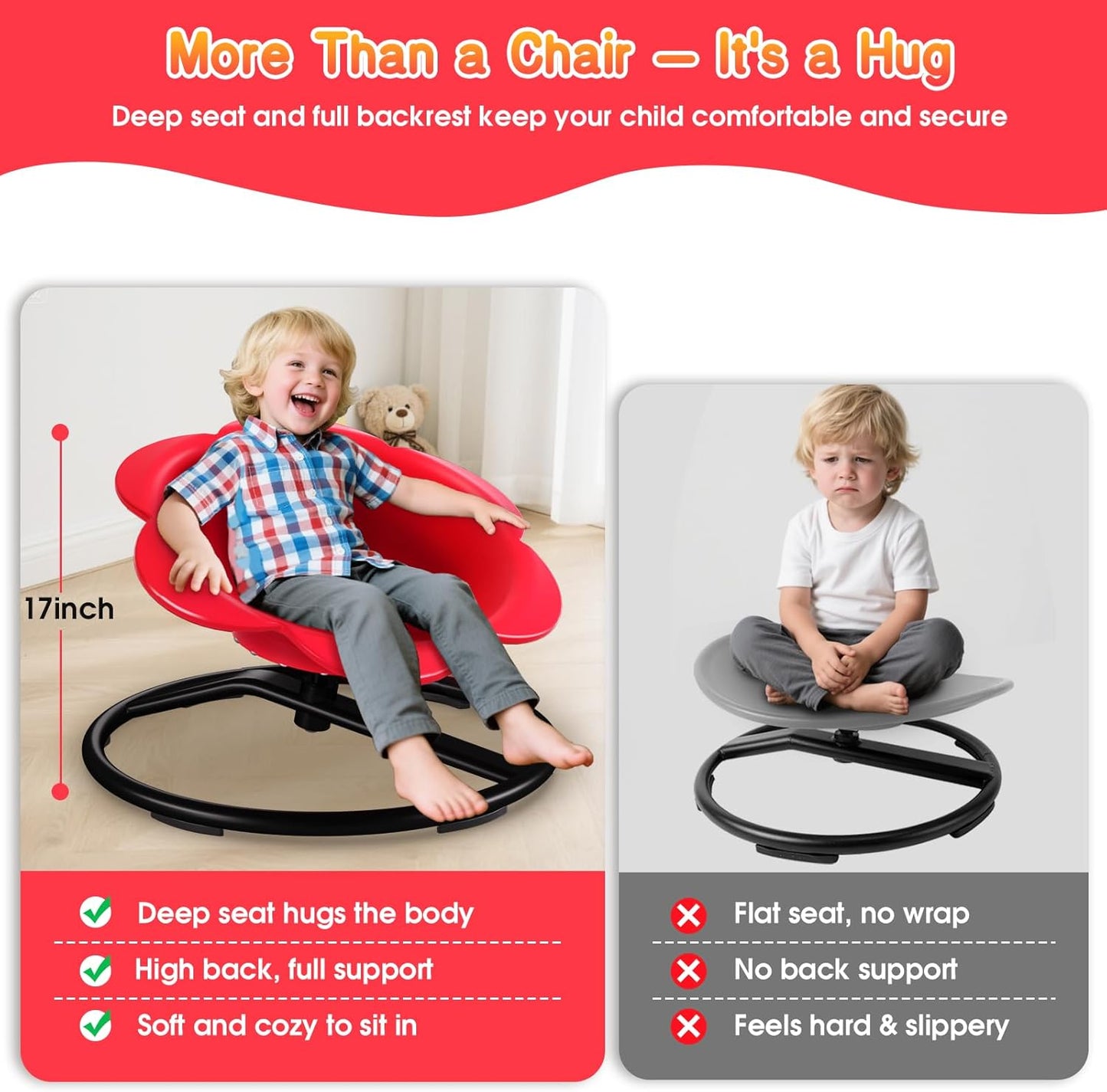 Lucky Flower Spinning Chair for Autism Kids, Sensory Swivel Chair Training Body Coordination, Sit and Spin Autism & ADHD Sensory Toys for Kids, Sensory Products Toys for Ages 3+ (Red)