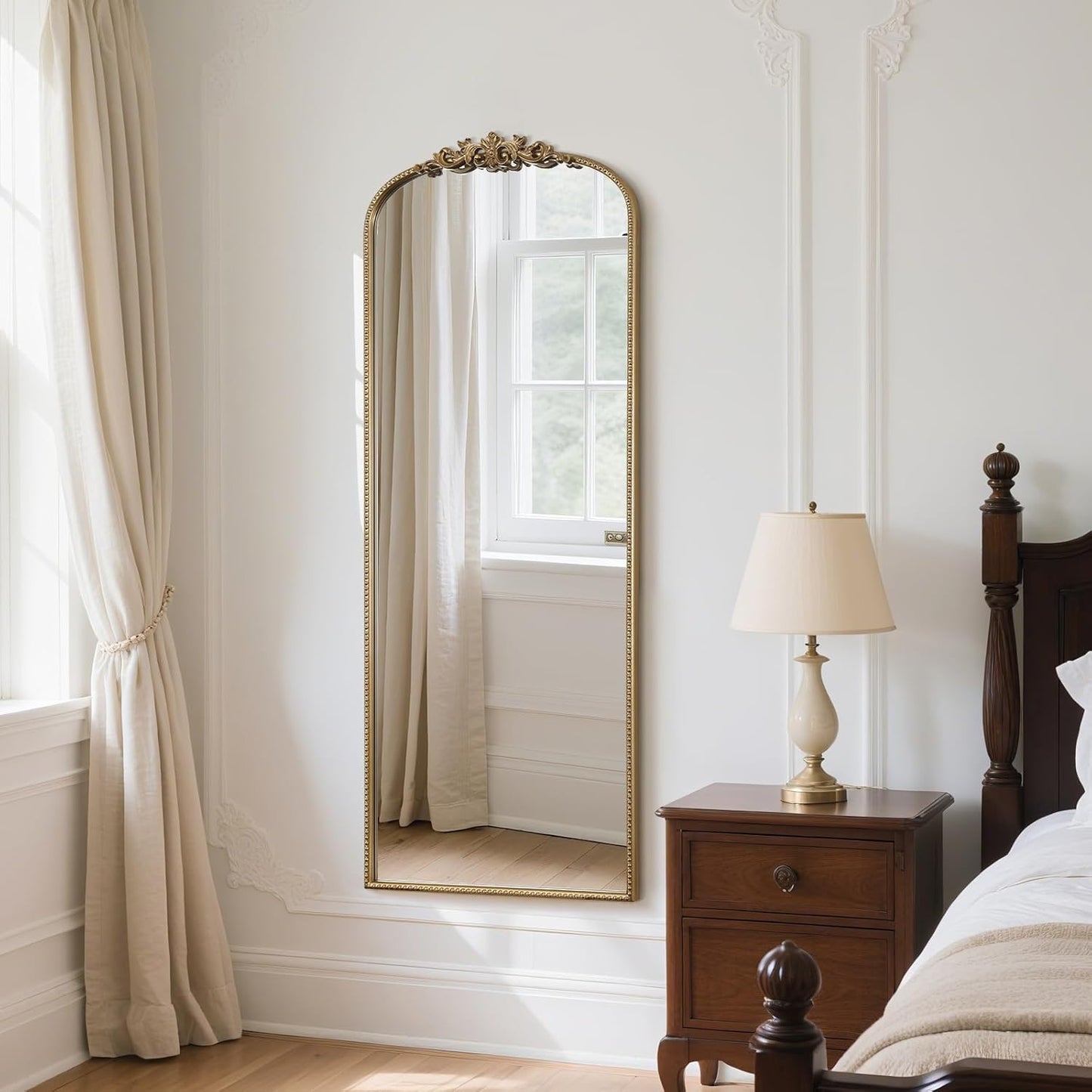 WallBeyond Arched Full Length Mirror Wall Mounted, 21x56 Inch Gold Antique Mirror, Vintage Metal Frame Full Body Mirro for Bedroom, Living Room, Hanging or Leaning