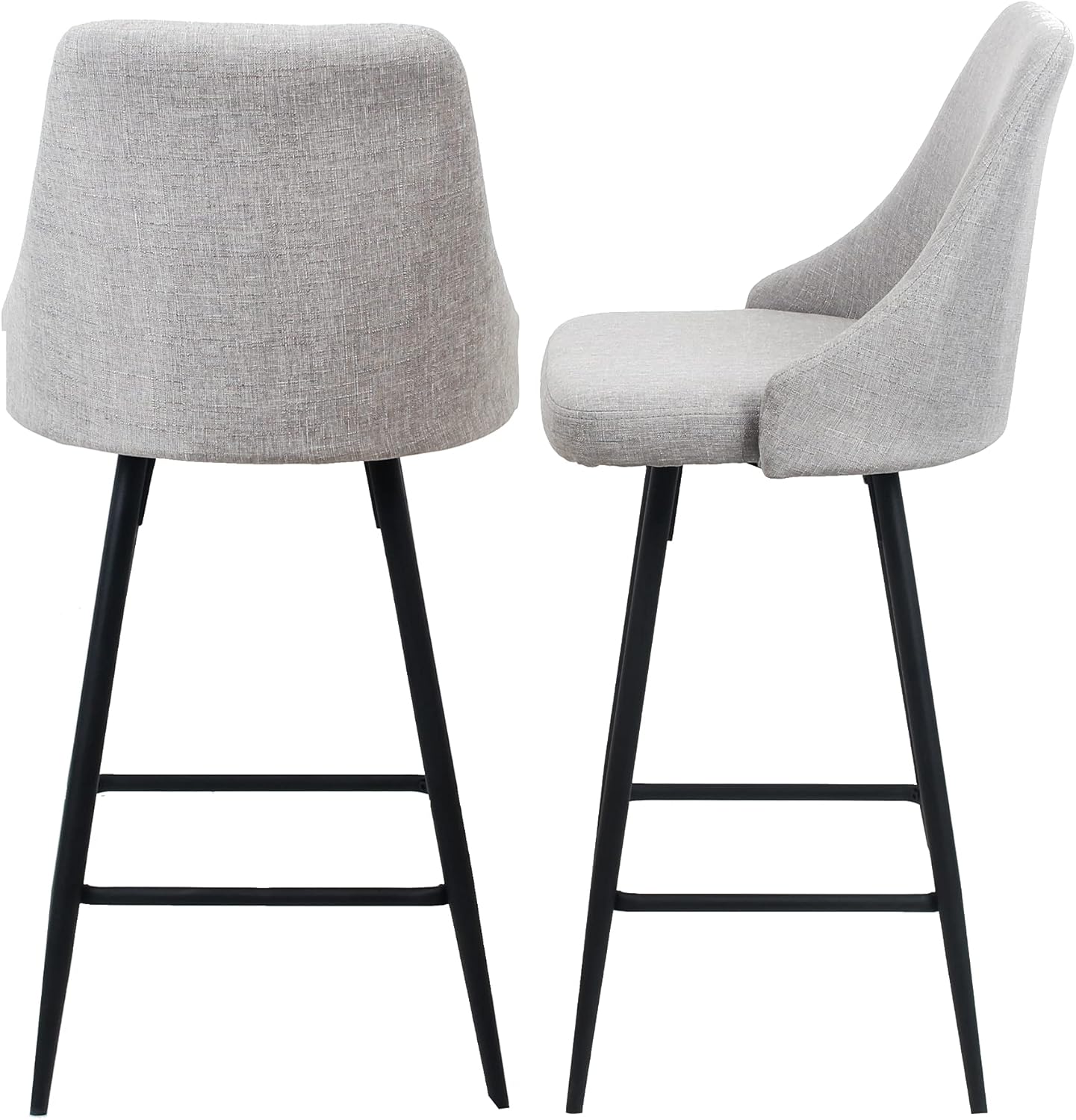 BTEXPERT Set of 2 Pack, Premium upholstered Dining 25" Seat Height High Back Bar Stool Chairs, Gray Polyester