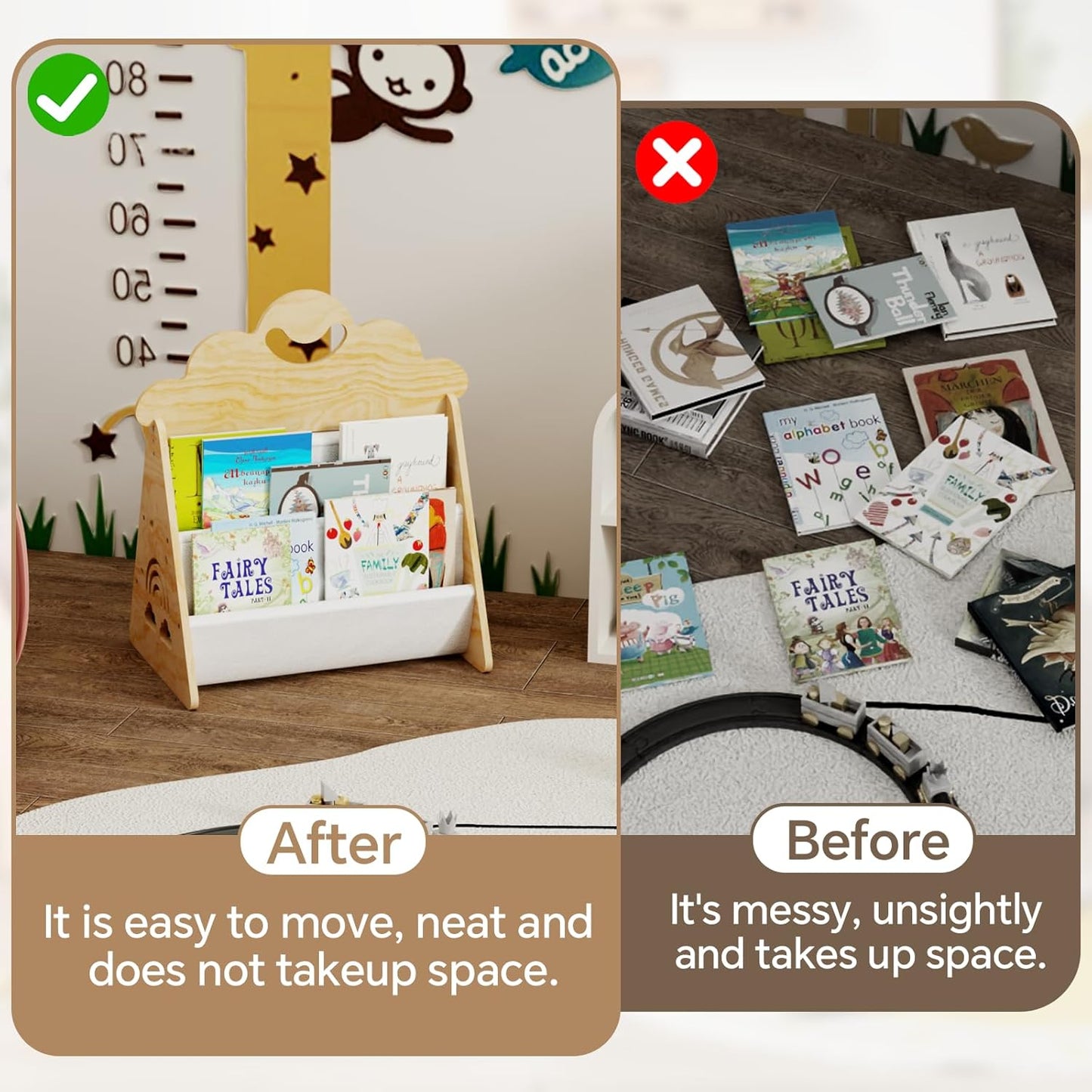 Wood Kids Bookshelf, Montessori Bookshelf,Suitable Kids Rooms, Nursery & Classroom, Toddler Book Rack, Nursery Book Shelves, Kids Bookcase, The Perfect Nursery Organizer