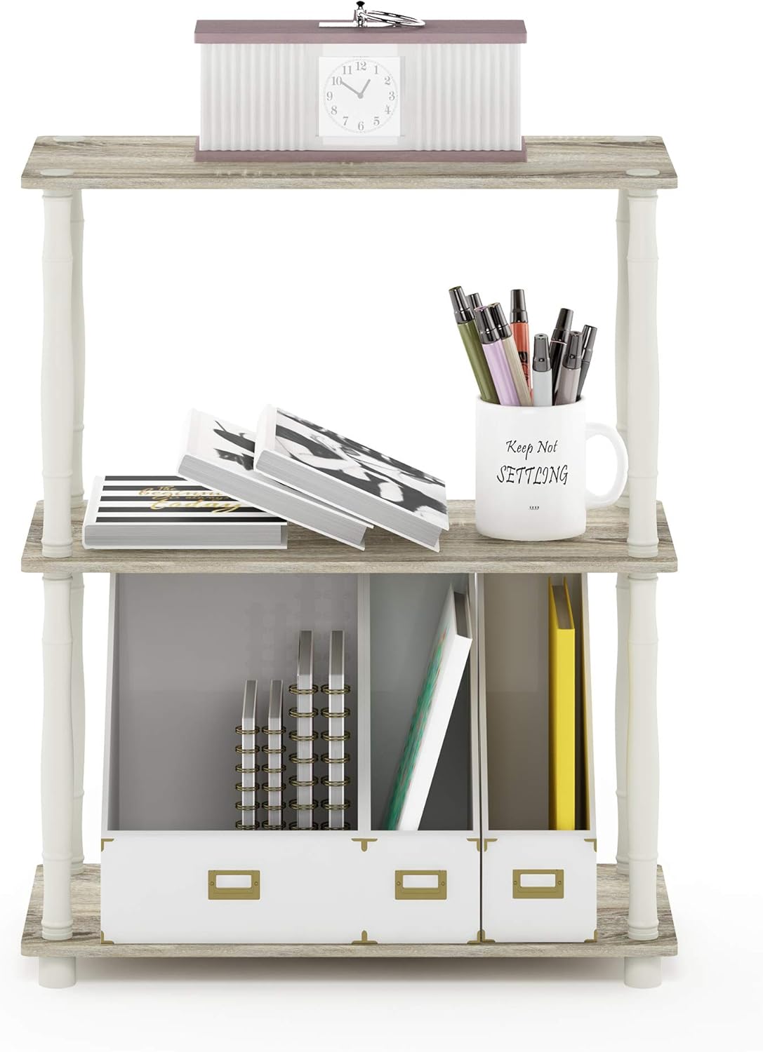 Furinno Turn-N-Tube 3-Tier Compact Multipurpose Shelf Display Rack with Classic Tube, Sonoma Oak/White
