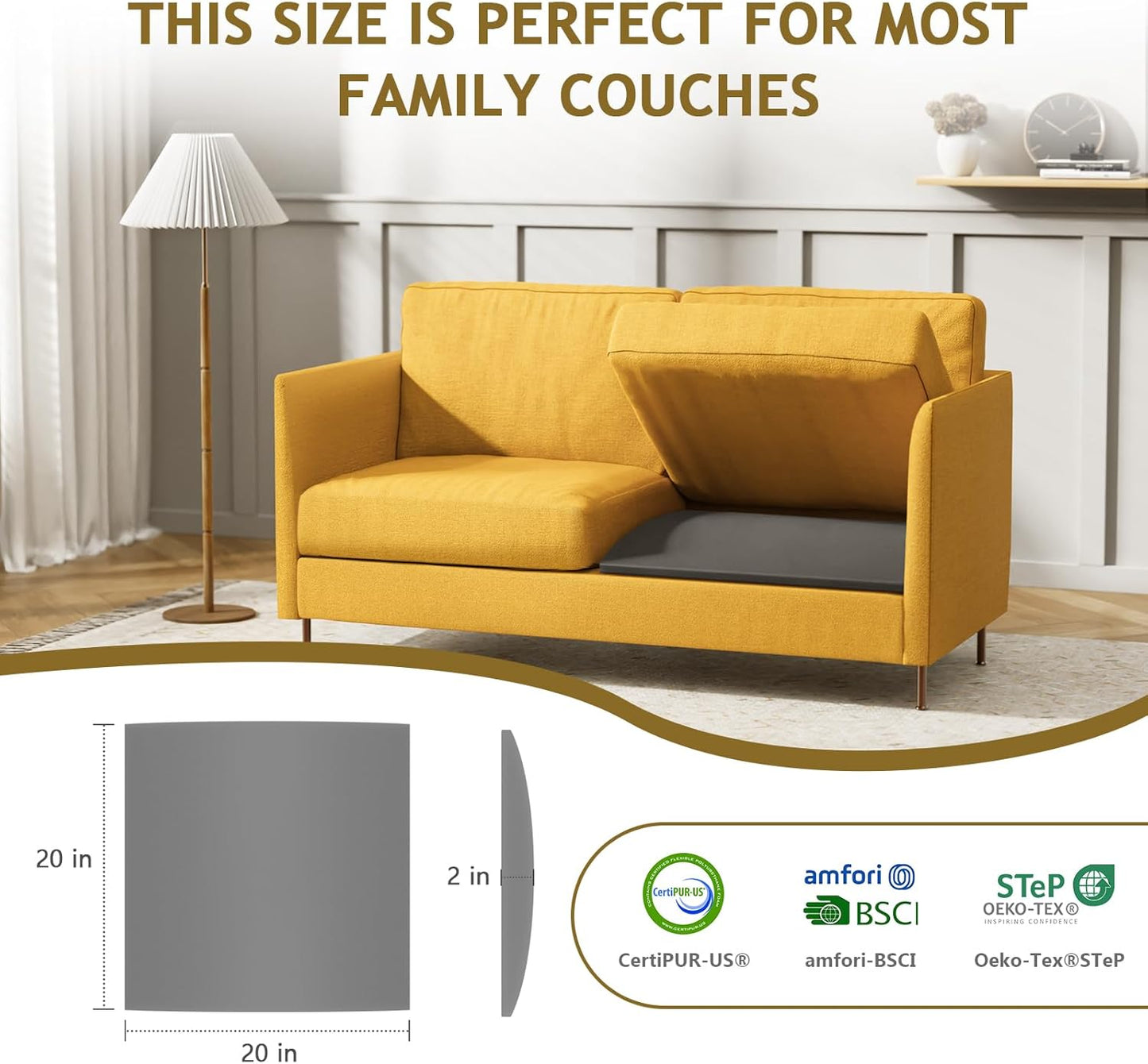 Couch Cushion Support for Sagging Seat Sofa Couch Supports for Sagging Cushions Curved High Density Foam Grey Pack of 3