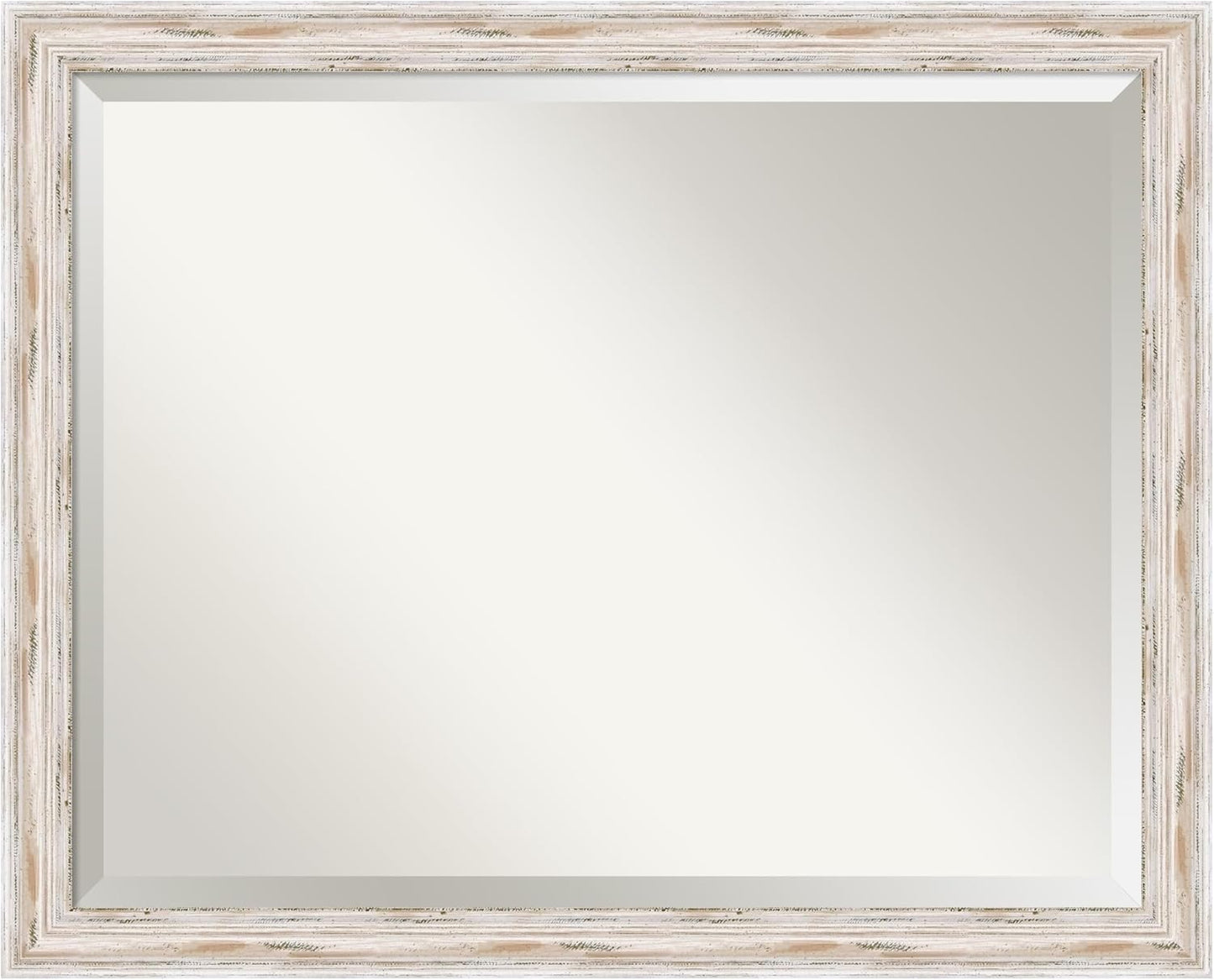Amanti Art White Bathroom Mirror for Over Sink, 25x31 Alexandria White Wash Narrow Rectangle Vanity Mirror, Large Cottage Wood Frame, Hangs Horizonally and Vertically, Bathroom Wall Decor, Beveled