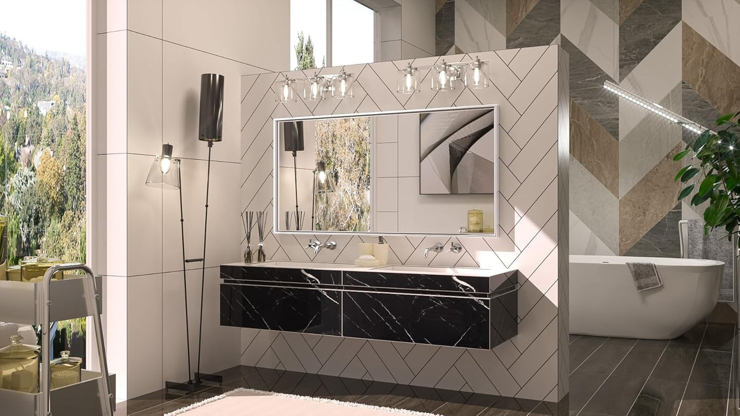 Keonjinn 48 x 24 in Brushed Silver Bathroom Vanity Mirror Rectangular Metal Framed Mirror for Wall Modern Farmhouse Rectangle Mirror Decorative Silver Mirror for Bathroom Sink(Horizontal/Vertical)