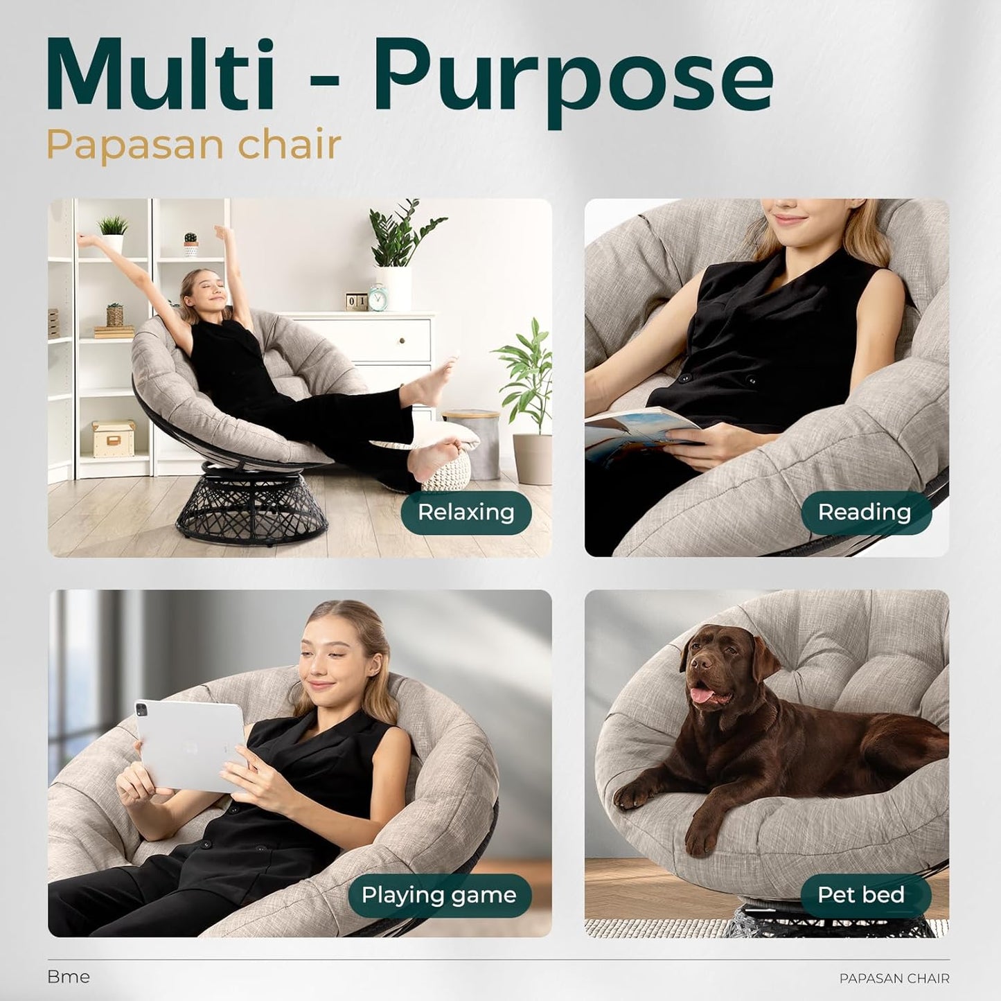 Bme 40" Ergonomic Wicker Papasan Chair