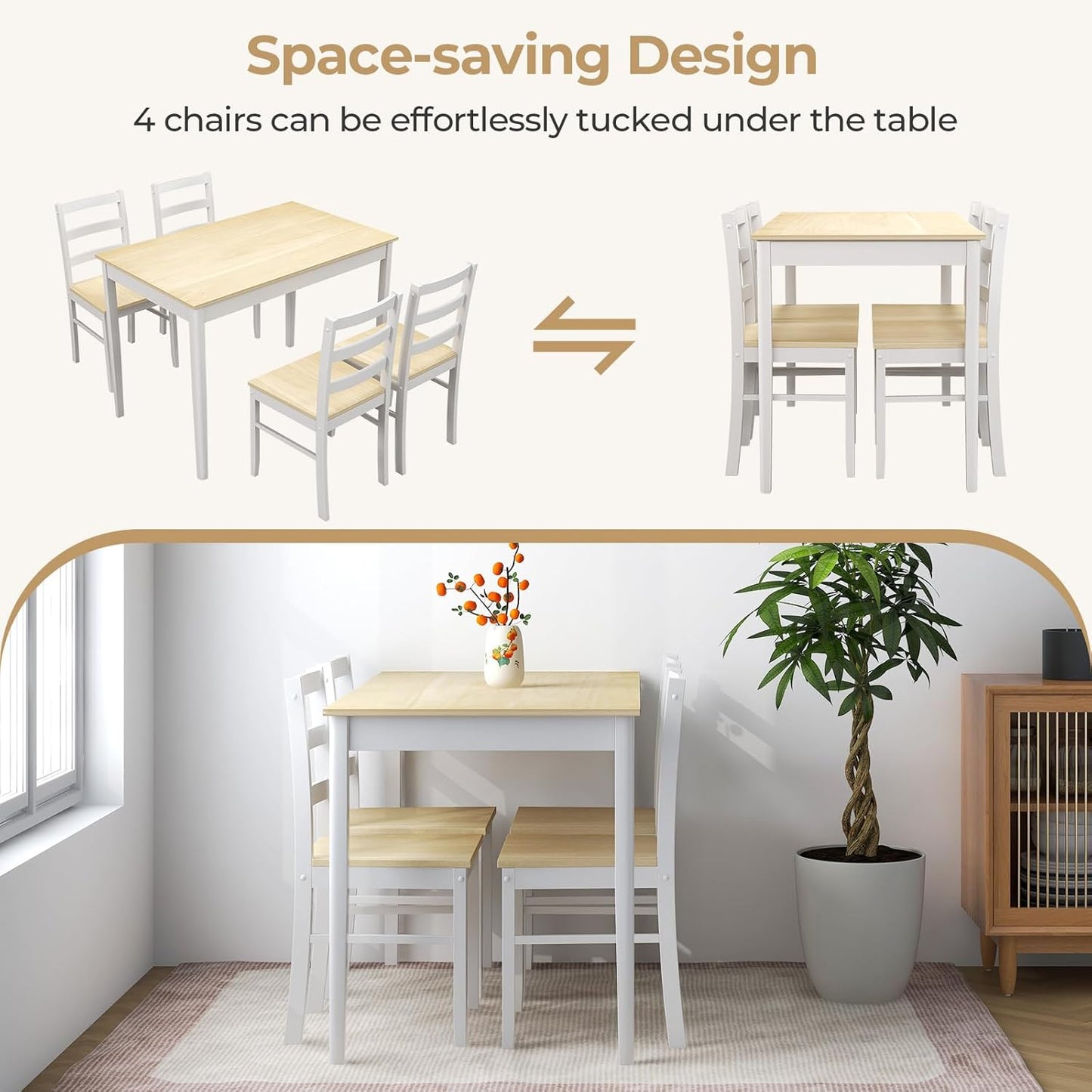 Giantex Dining Table Set for 4, Dining Room Table Set for 4, Breakfast Nook with Kitchen Table, 4 Dining Chairs, Compact Space-Saving Dinette Set for Small Space, Kitchen Table Chairs Set of 4 (Beige)