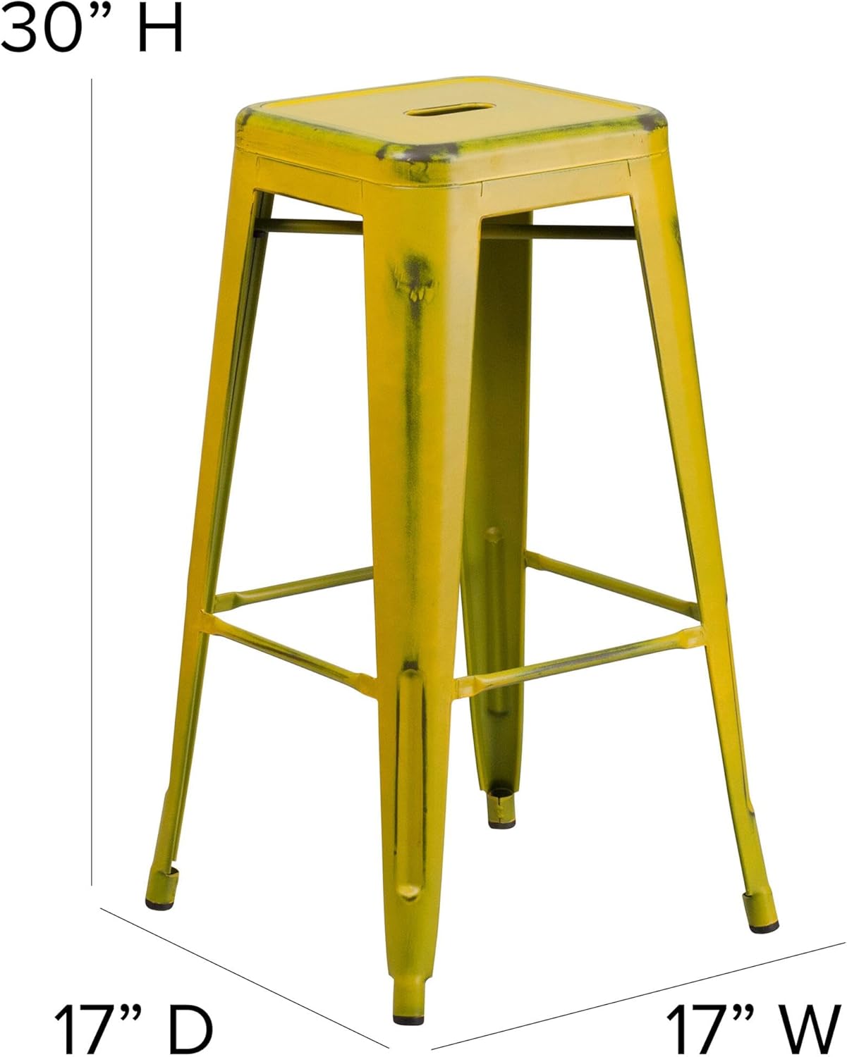 Flash Furniture Kai Commercial Grade 30" High Backless Distressed Yellow Metal Indoor-Outdoor Barstool