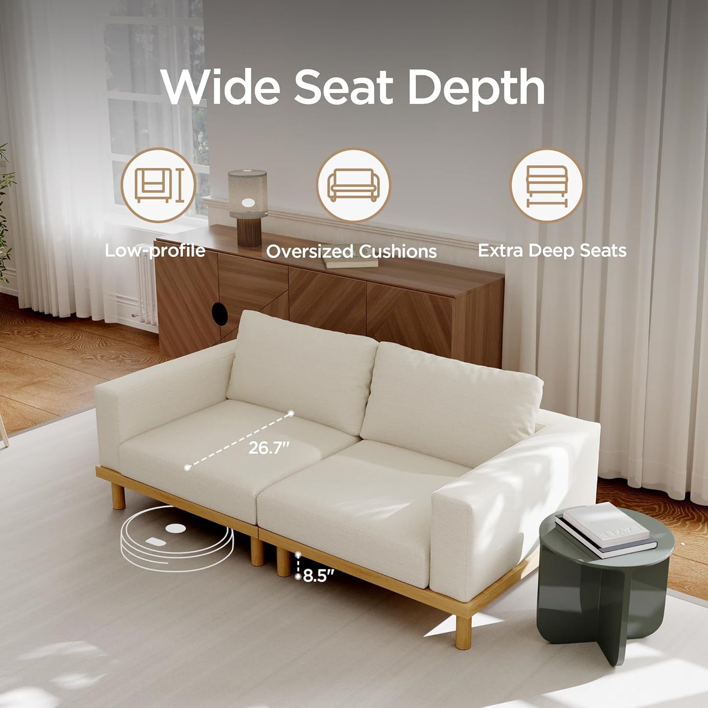 Acanva Minimalist Modular Sectional Sofa for Living Room, Wide & Deep Seat Convertible Furniture Set with Metal Frame and Movable Covers, Corner Chair, Off White