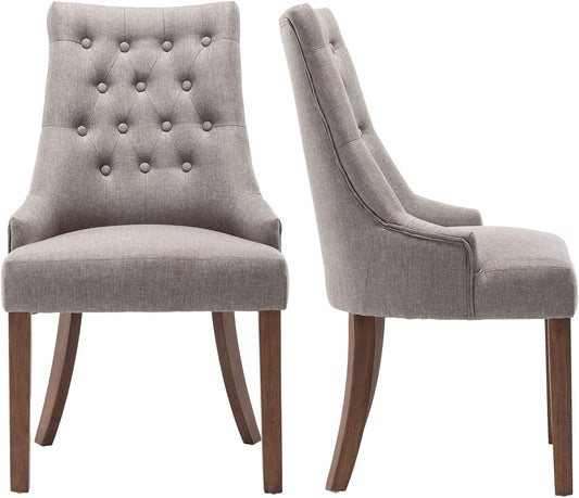COLAMY Wingback Upholstered Dining Chairs Set of 2, Fabric Side Dining Room Chairs with Tufted Button, Living Room Chairs for Home Kitchen- Light Grey